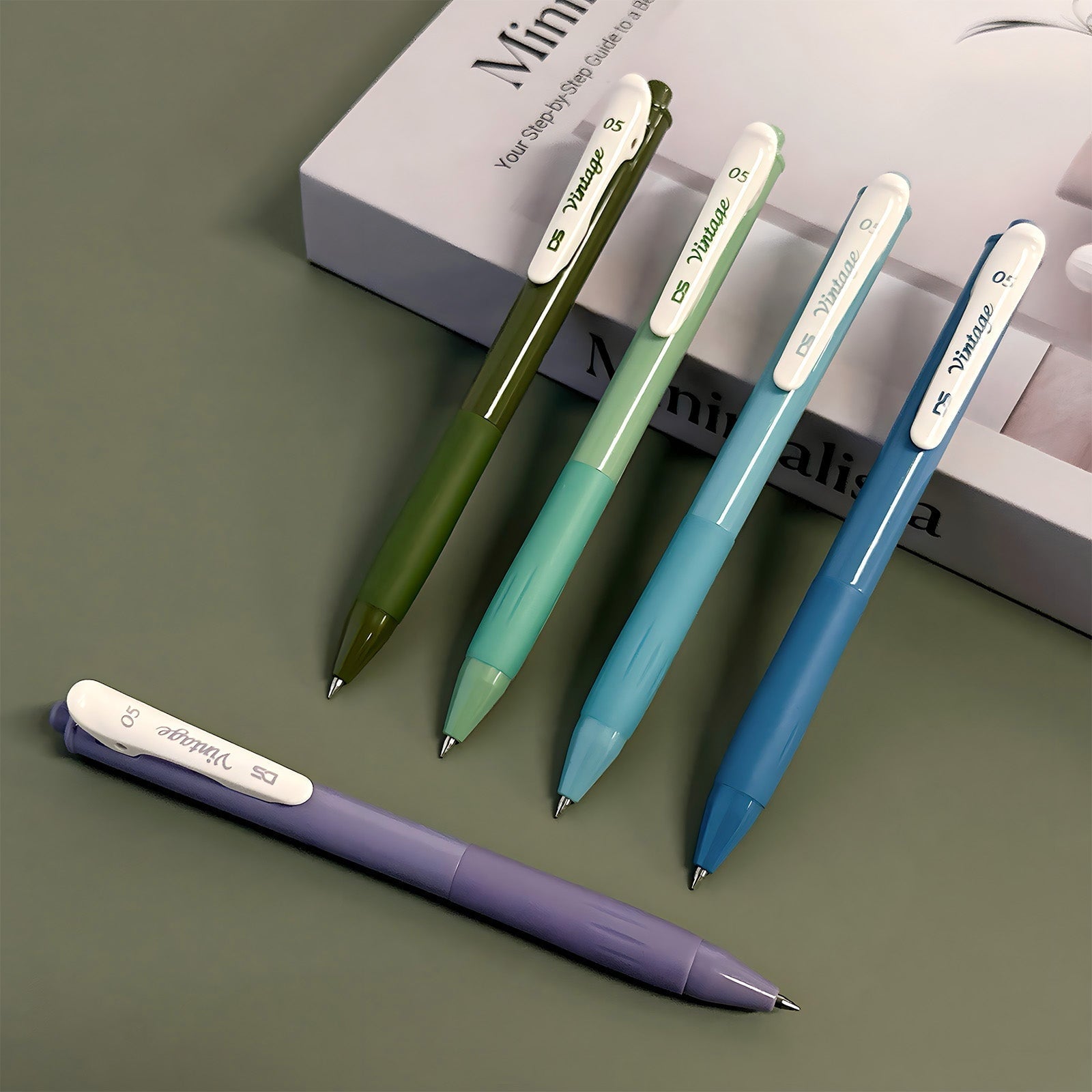 Wrapables Multi-Color Retractable Gel Pen Set (5 pack), 0.5mm Fine Point, for Writing, Journaling, Drawing, Home and Office, Cool Artic - Image 5