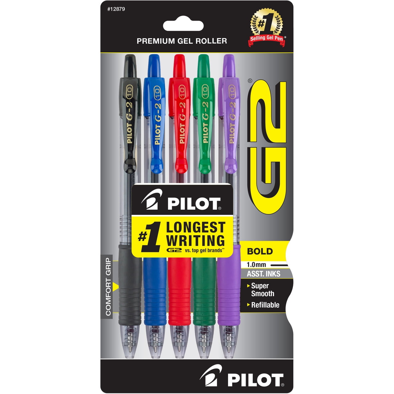 (3 pack) Pilot G2 Retractable Gel Ink Pens, Bold Point, 1.0mm, Assorted Colors, 5 Pack - Image 2