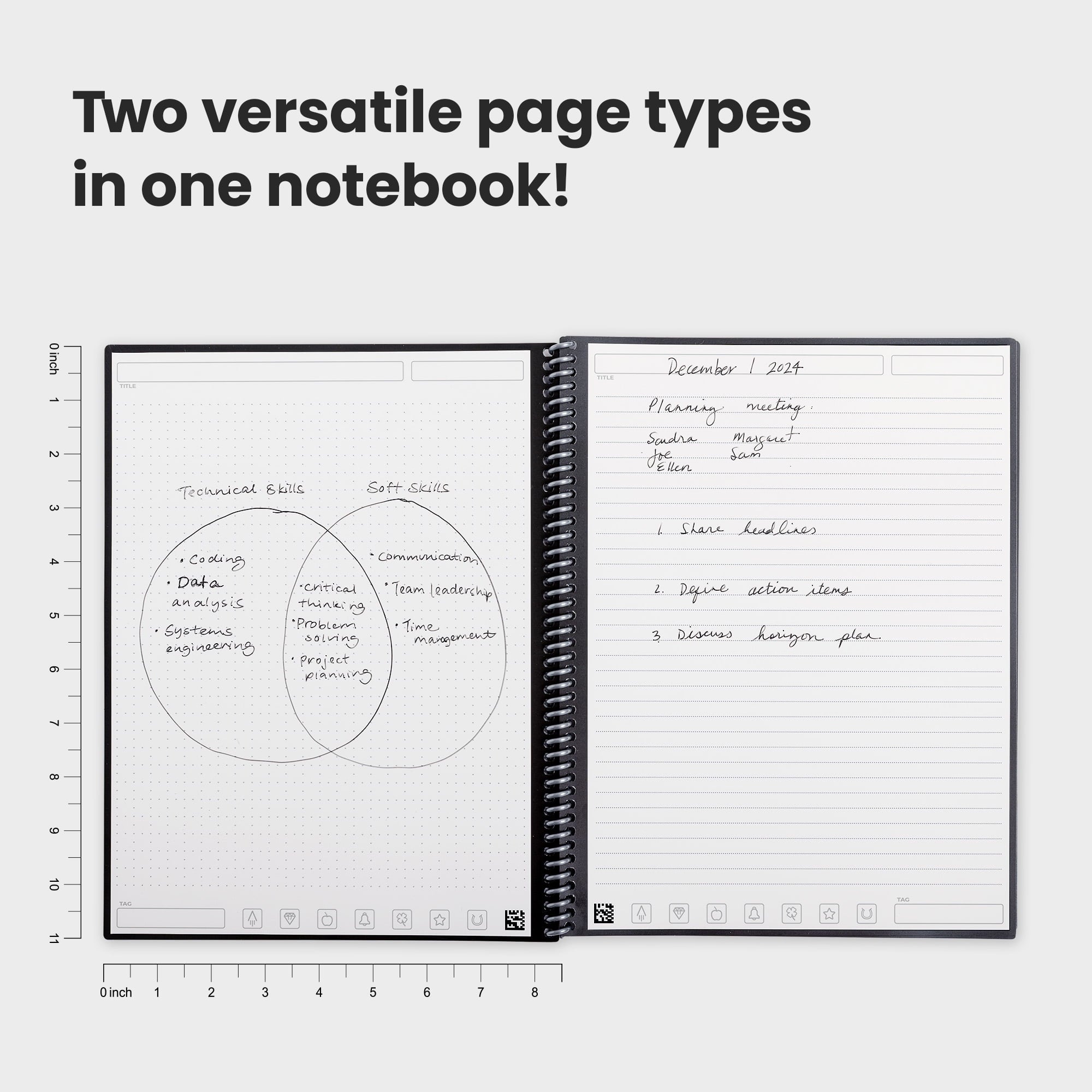 Core Smart Spiral Notebook, Dot-Grid and Lined Pages, 32 Pages, 8.5 x 11", Black - Image 3