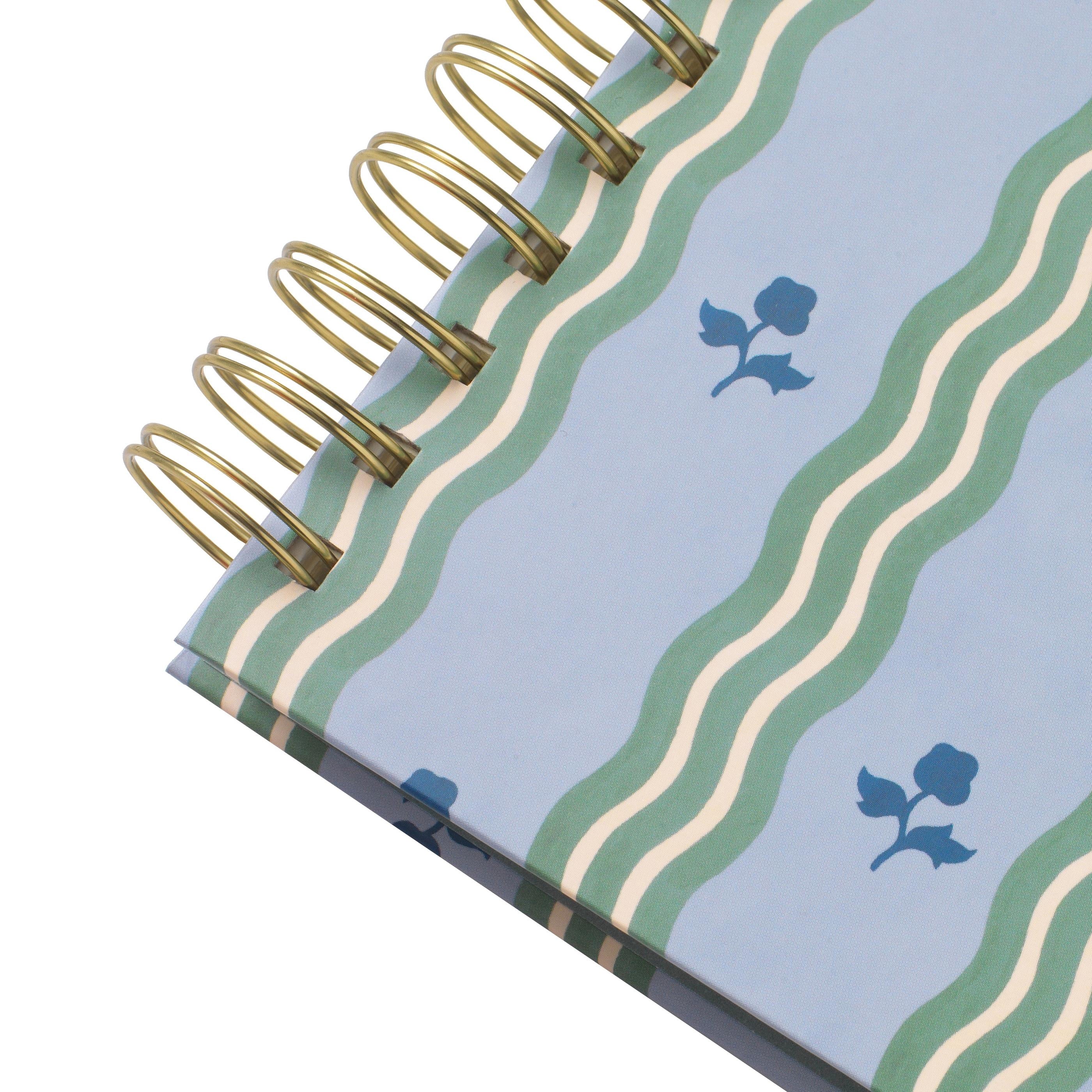 Papier To Go, College Ruled, Lined Notebook, Spiral, Hardcover, B5 Size - 7.1"" x 10"" inches, Stripe and Floral Print - Ric Rac, Blue - Image 4