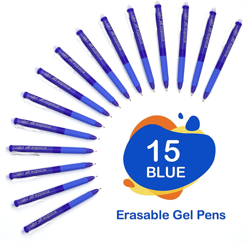 Erasable Gel Pens, 15 Pack Blue Retractable Erasable Pens Clicker, Fine Point, Make Mistakes Disappear, Blue Ink for ... - Image 6