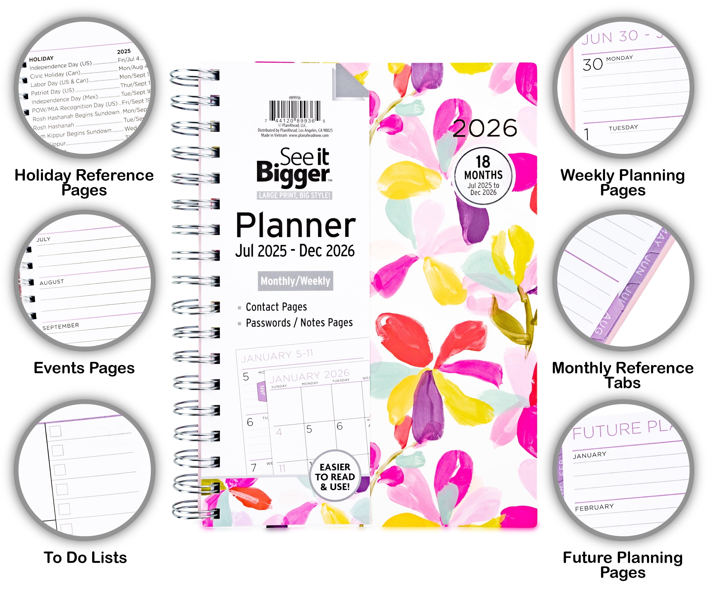 See It Bigger Monthly Weekly Medium Floral Planner (7" x 9") - Image 5