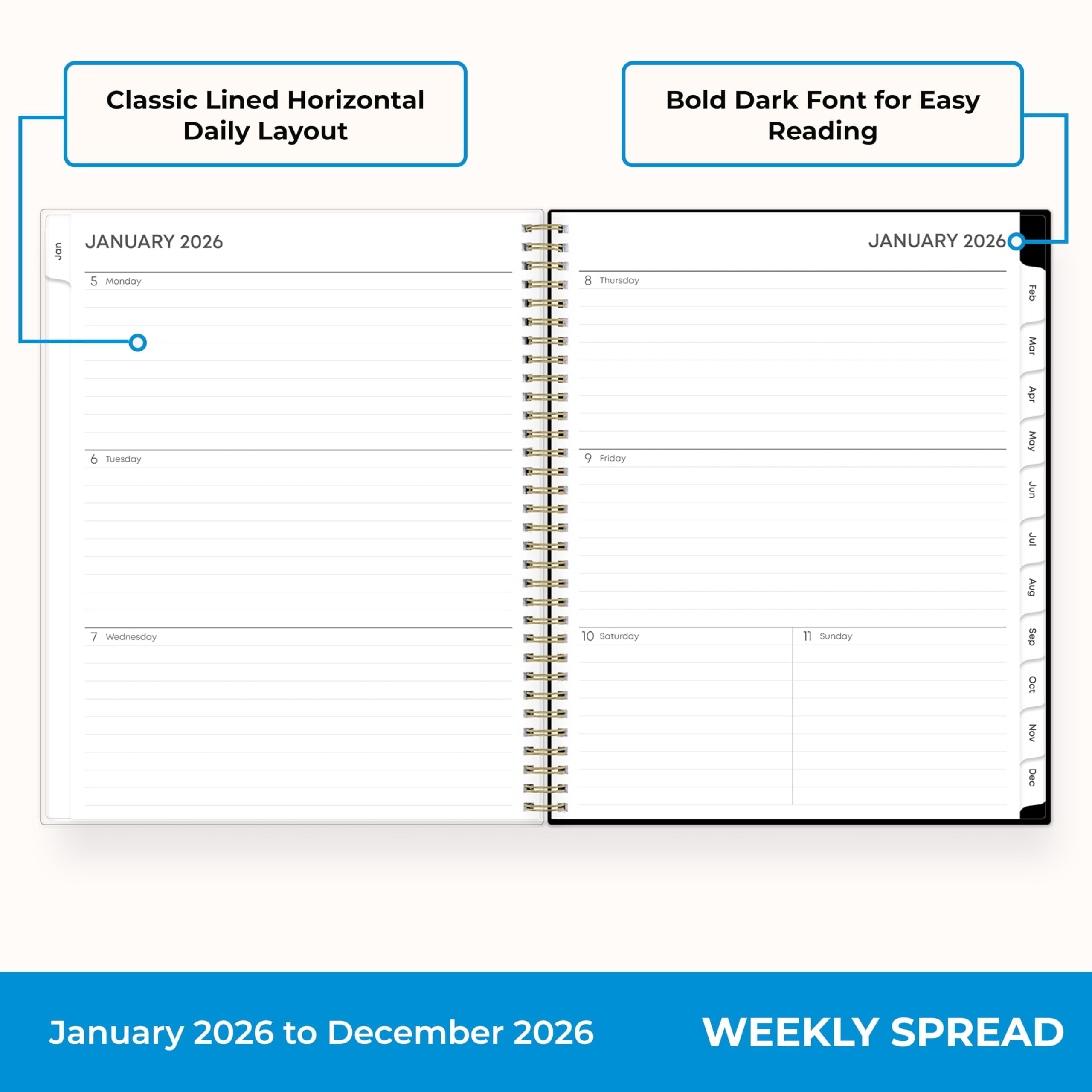 2026 Weekly and Monthly Planner Calendar, January 2026 - December 2026, 8.5" x 11", Clear Pocket Cover, Laminated Tab... - Image 3