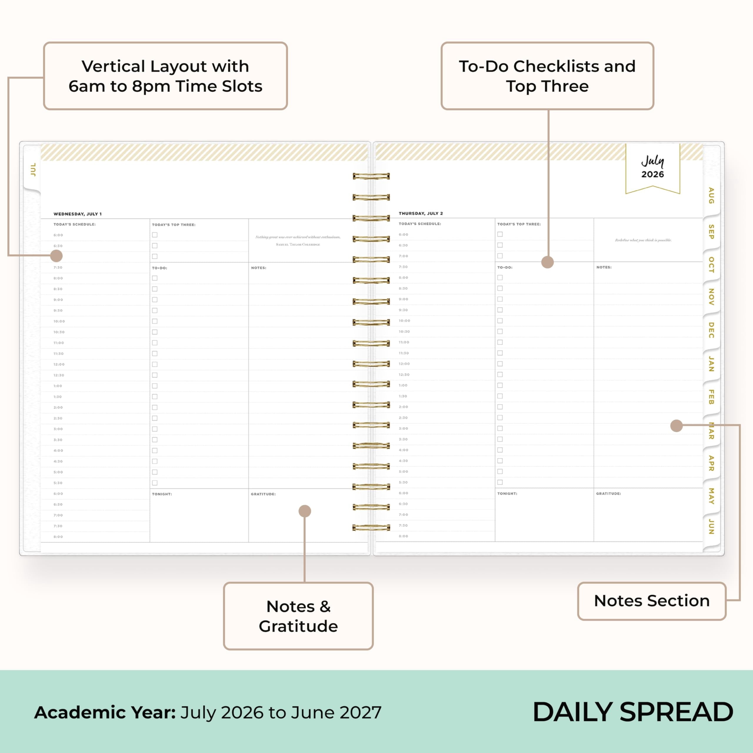2026-2027 Daily and Monthly Academic Year Planner Calendar, July 2026 - June 2027, 8" x 10", Flexible Cover, Laminate... - Image 3