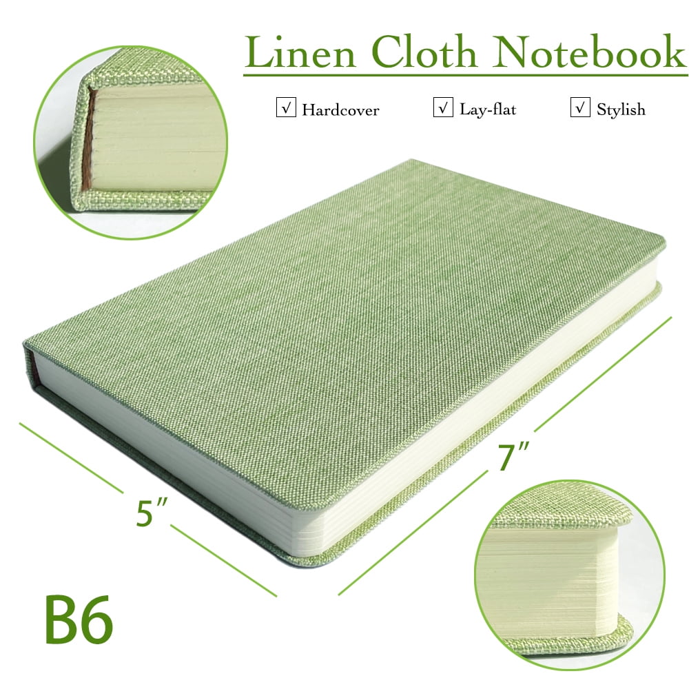 Linen Notebook, College Ruled, Hardcover, Lay Flat, B6, Small, 5x7, Thick, 100gsm, Green, Journal for Study, Office, ... - Image 4