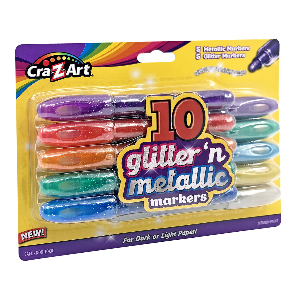 Glitter and Metallic Art Marker Set, 5 glitter and 5 metallic - Image 2