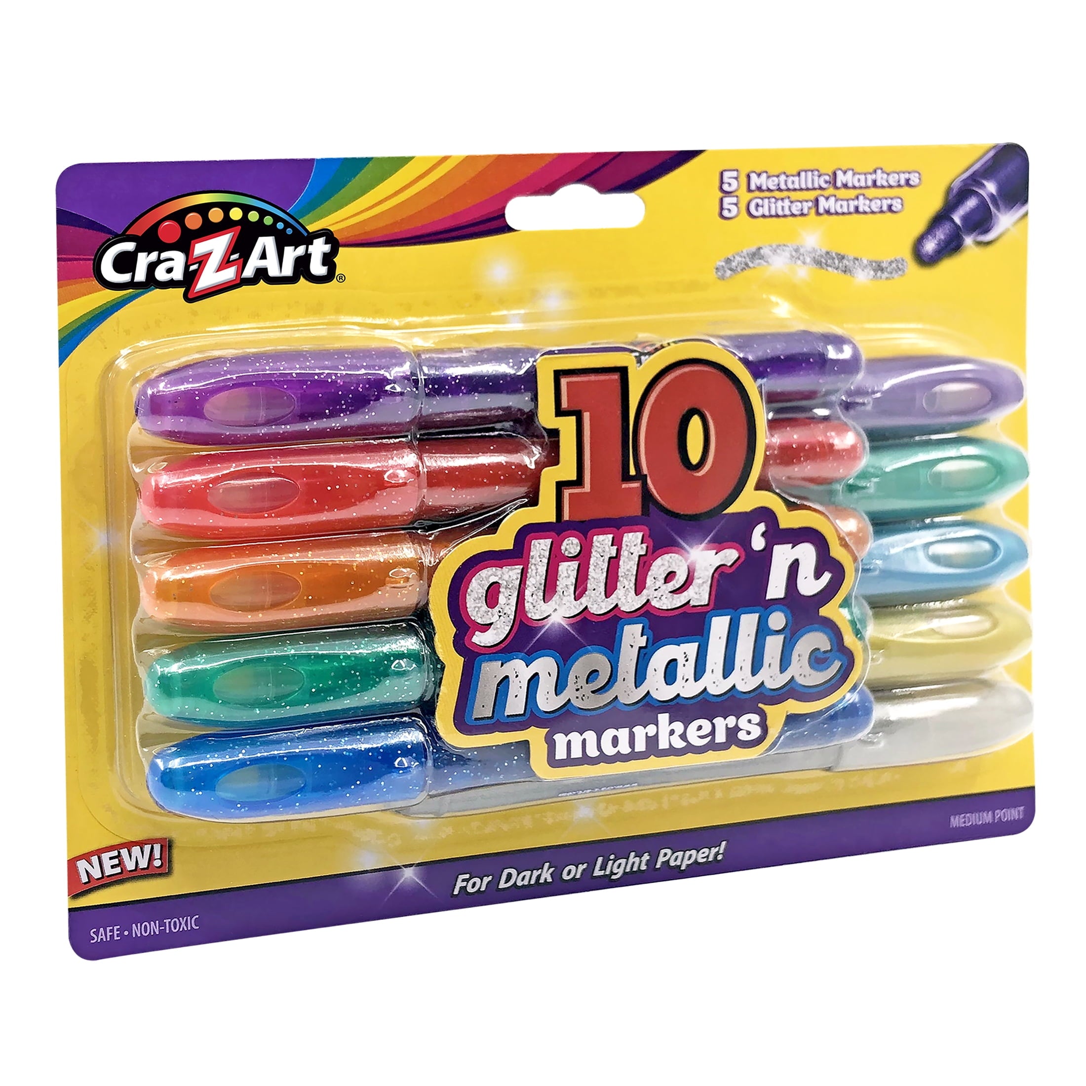 Glitter and Metallic Art Marker Set, 5 glitter and 5 metallic - Image 2