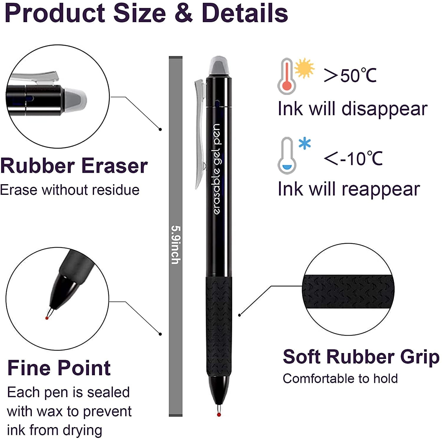 Erasable Gel Pens, 15 Pack Retractable Erasable Pens Clicker, Fine Point, Make Mistakes Disappear, 11 Black 2 Blue 2 Red Inks for Writing Pl - Image 5
