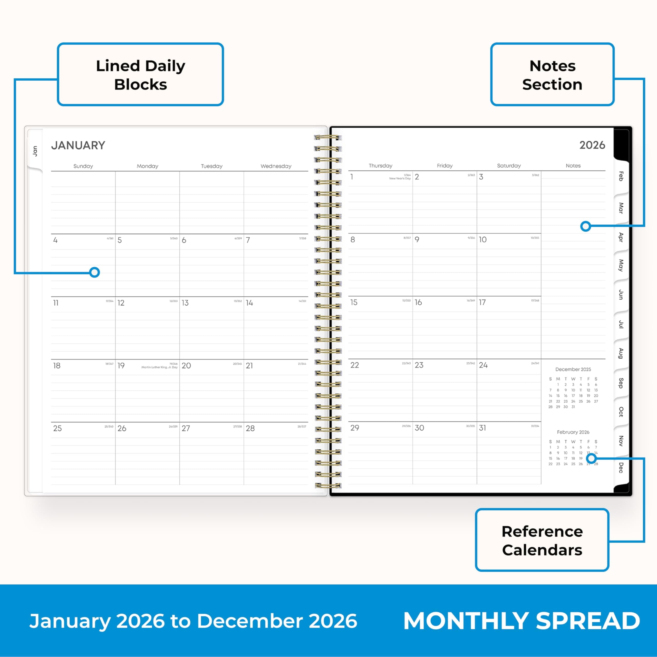 2026 Weekly and Monthly Planner Calendar, January 2026 - December 2026, 8.5" x 11", Clear Pocket Cover, Laminated Tab... - Image 4