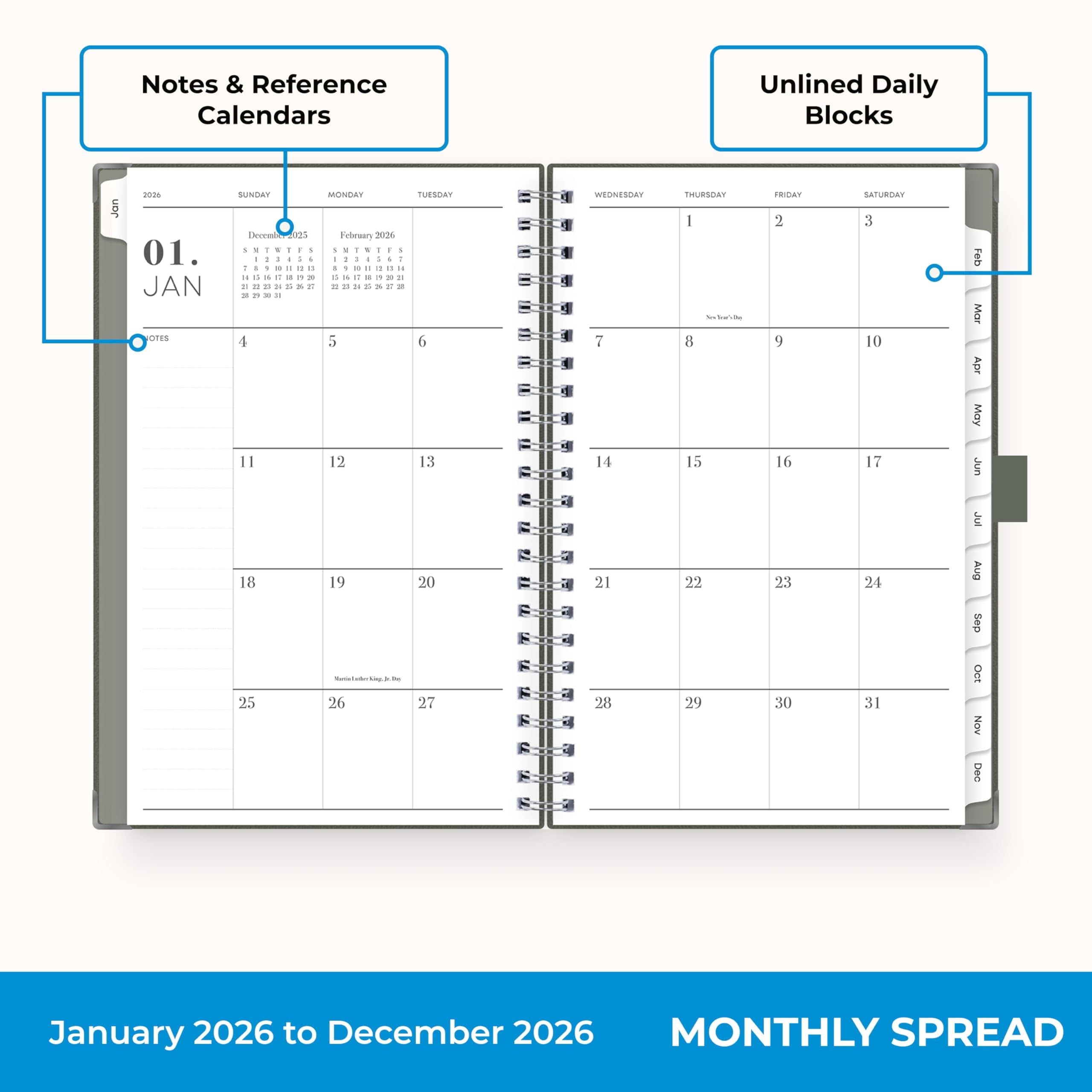 2026 Weekly and Monthly Planner Calendar, January 2026 - December 2026, 5" x 8", Faux Leather Cover, Wirebound, Stora... - Image 4