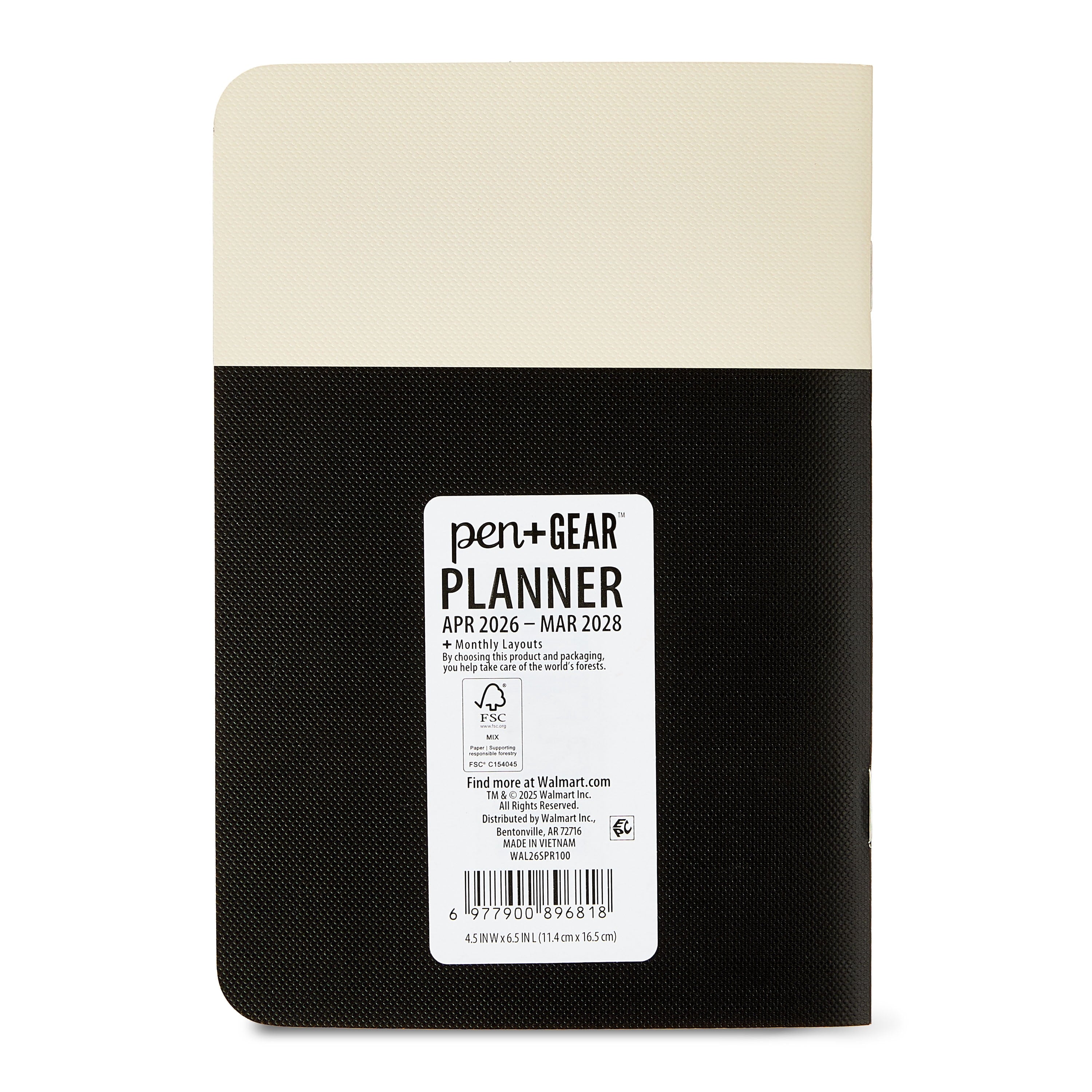 Pen+ Gear Monthly Small (4.5" x 6.5") Two-Tone Papyruse Beige and Black Textured 24 Month Pocket Planner - Image 2