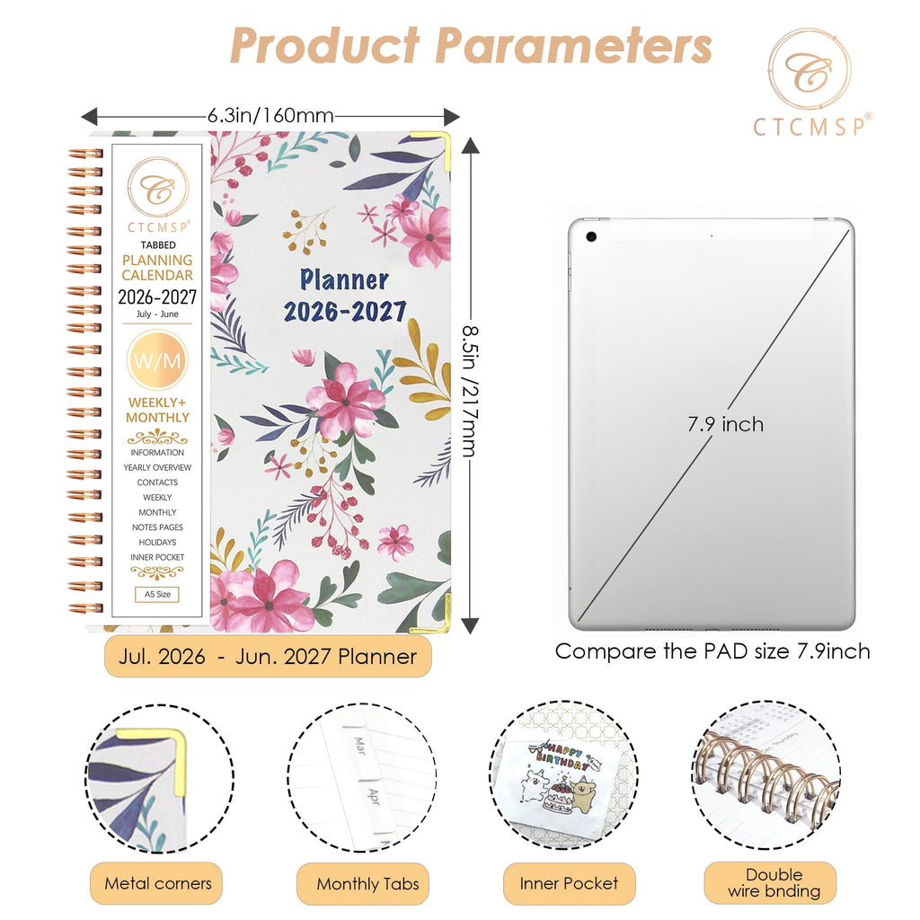 Academic Planner 2026-2027 Calendar Notebook(Jul.2026-Jun.2027,6.3"x8.5") Weekly Monthly Planner for Women Men 2026-2027 Planner Supplies-Fl - Image 5