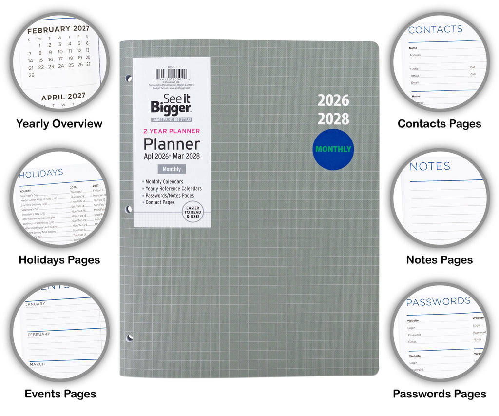 Monthly Planner, Large (8.5 x 11), Grey, 2-Year: Apr 2026 - Mar 2028 - Image 3