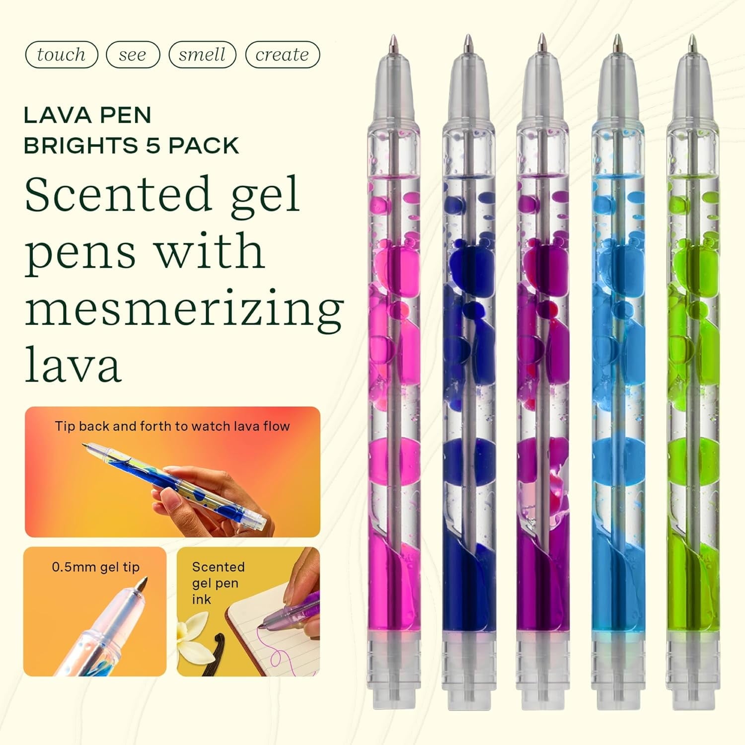 Brights Scented Lava Gel Pen Set, 0.5mm Colored Gel Pens Infused with Scented Essential Oil Blends, 5 Pack - Image 3