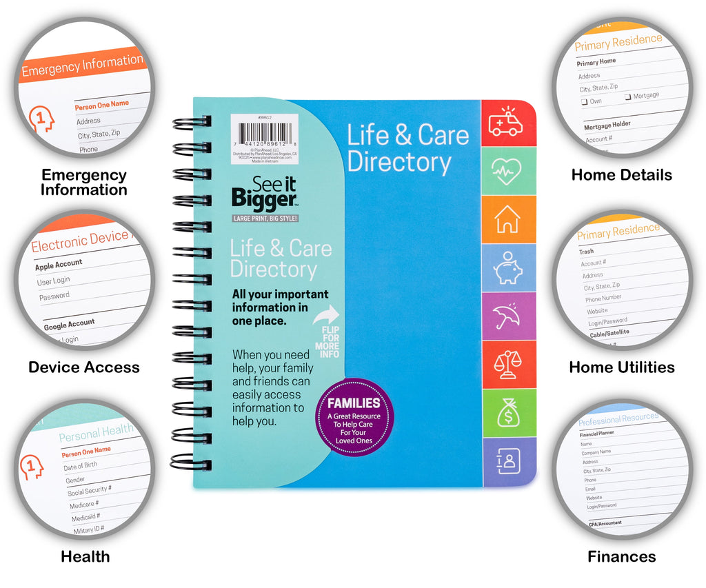 See it Bigger Life & Care Directory Planner Medium (7" x 7.5") Blue Undated - Image 2
