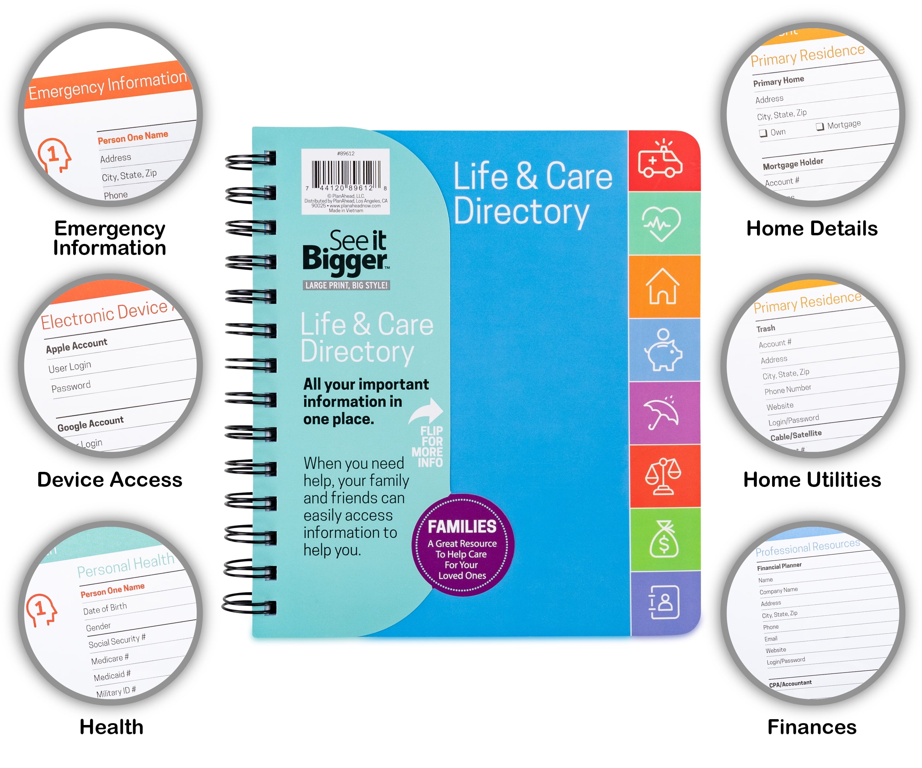 See it Bigger Life & Care Directory Planner Medium (7" x 7.5") Blue Undated - Image 2