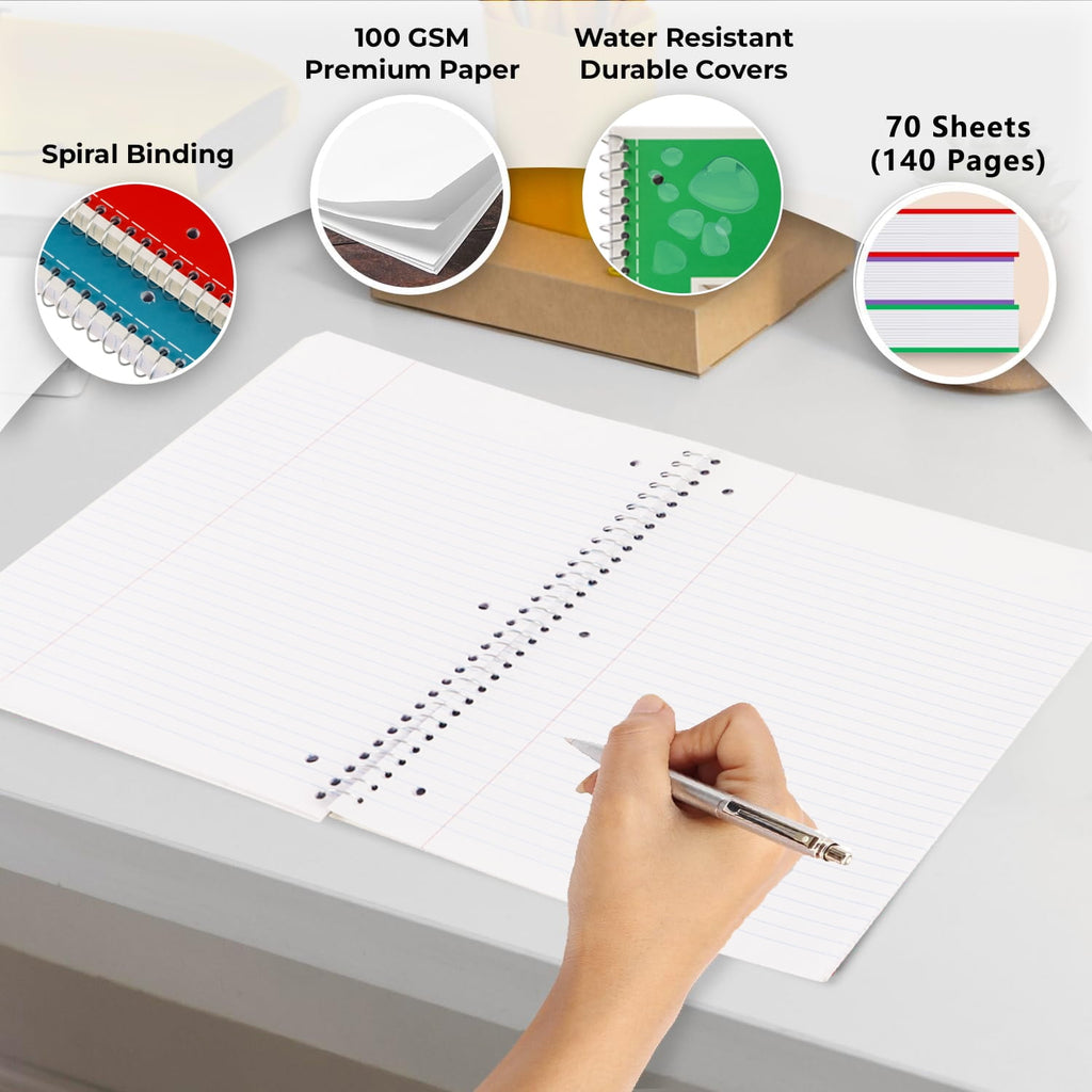 Spiral Notebook, 1 Subject Notebook College Ruled, 70 Sheets, 8" x 10-1/2", 3 Hole Punched,Spiral Lined Notebooks,6 Pack - Image 3