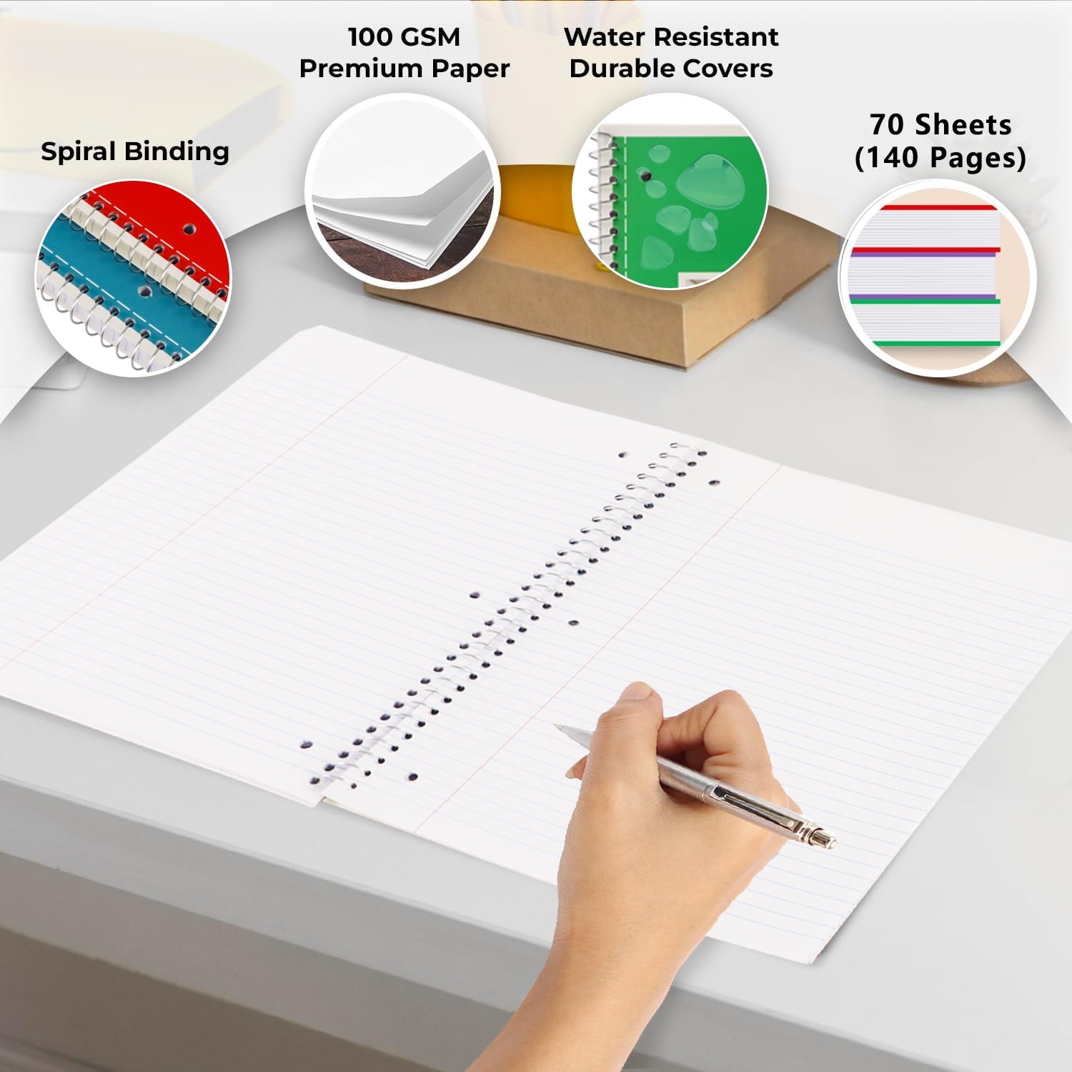 Spiral Notebook, 1 Subject Notebook College Ruled, 70 Sheets, 8" x 10-1/2", 3 Hole Punched,Spiral Lined Notebooks,6 Pack - Image 3