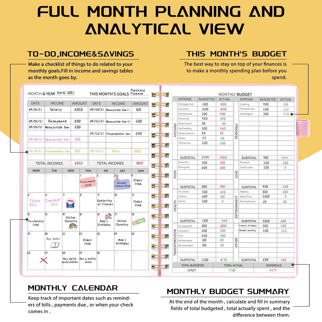 Monthly Budget Planner, Expense Tracker Notebook, Bill Organizer & Finance Planner, 7"x10", Pink - Image 3