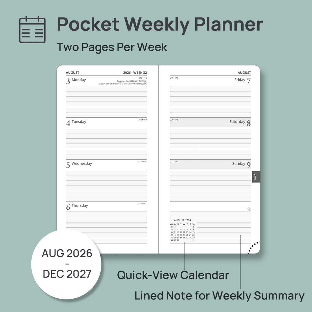 Pocket Planner 2026-2027, 3.5" x 6.5", (Aug 26-Dec 27) Academic Pocket Calendar for Purse with Storage Pocket, Vegan ... - Image 4