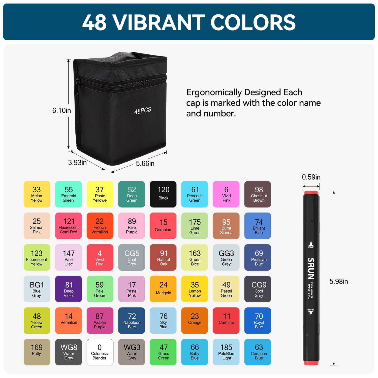 Alcohol Markers with Case, ASOVNXF 48 Colors Dual Brush Tips Coloring Markers,Permanent Art Markers for Adult Coloring Books, Art Supplies f - Image 2
