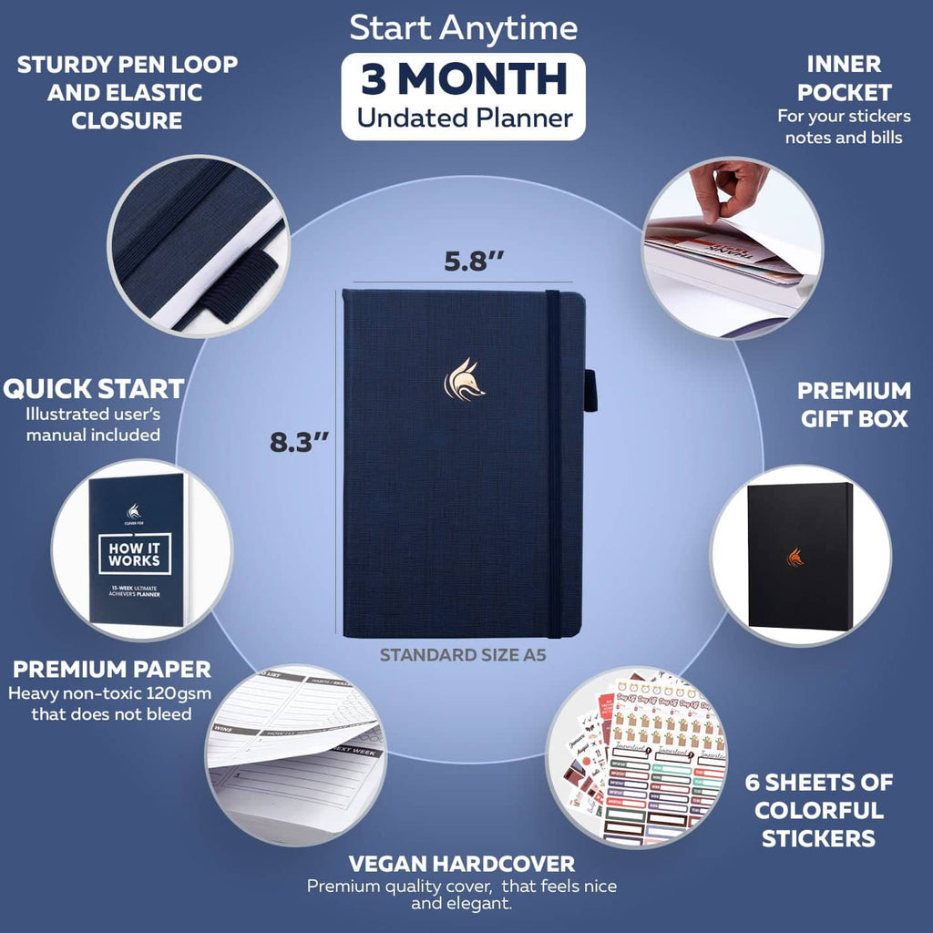 Undated Daily Weekly Planners & Appointment Book, 5.8" x 8.3", Navy Blue, 120 Pages - Image 3