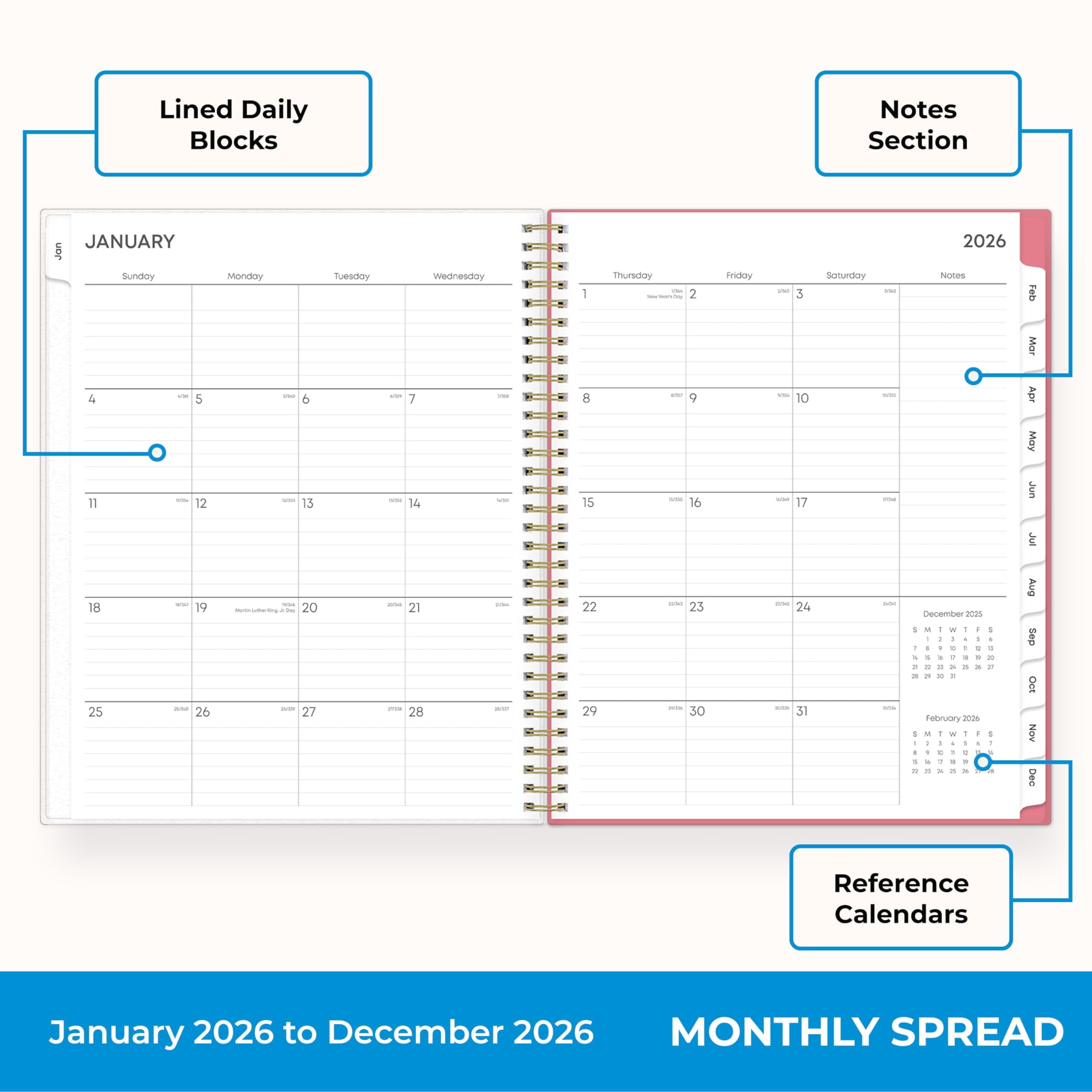2026 Weekly and Monthly Planner Calendar, January 2026 - December 2026, 8.5" x 11", Flexible Cover, Laminated Tabs, D... - Image 4