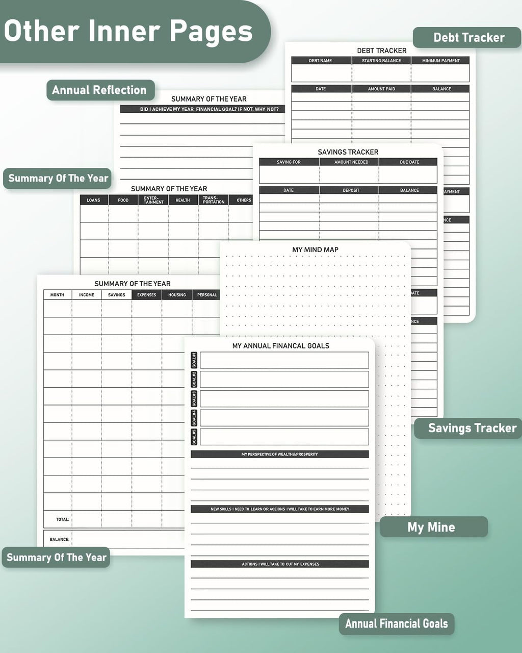 WEMATE Budget Planner - Monthly Budget Book with Lock, Undated Expense Tracker Notebook,Dark Green - Image 3