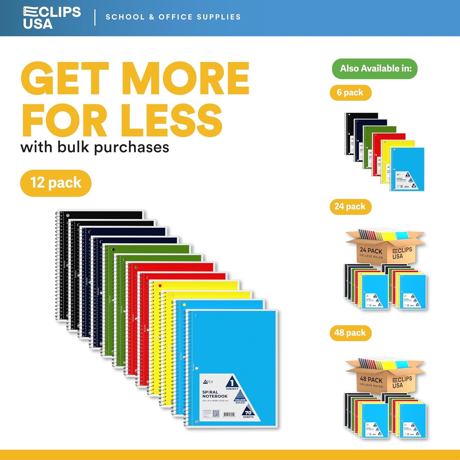 70-Sheet Spiral Notebook with Perforated Sheets, 6 Assorted Colors, 12-Pack - Image 3