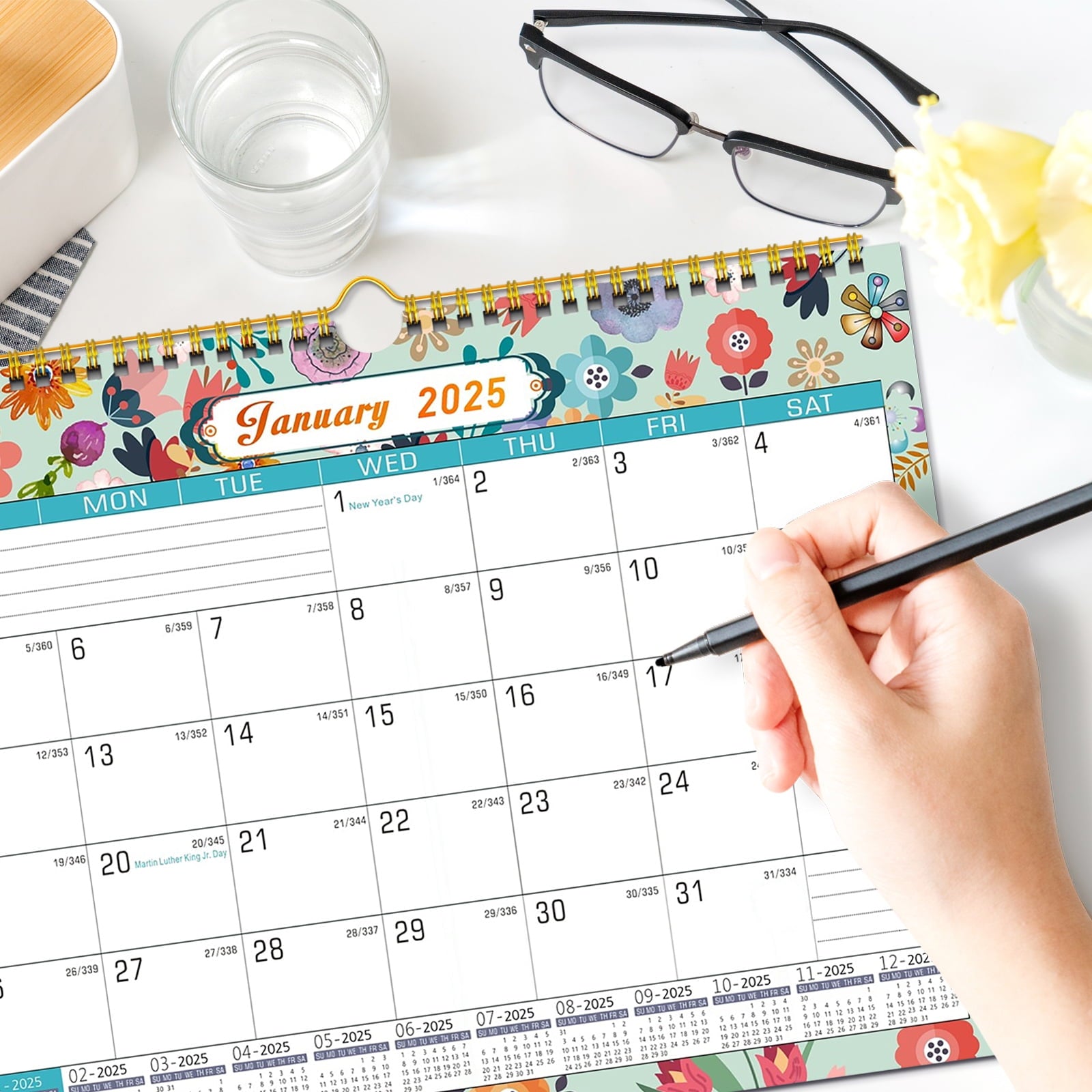 2025 Wall Calendar, 18 Months Daily Planner Agenda Monthly Planner for Home Office Classroom with 2 Pcs Planner Stick... - Image 5