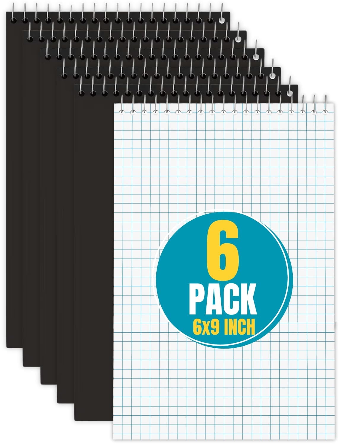 Steno Pads Spiral 6x9 Quad Ruled, Graphing Paper Notebook Spiral, Top Bound, Graph Ruled, White, 80 Sheets, (6 Pads/P...