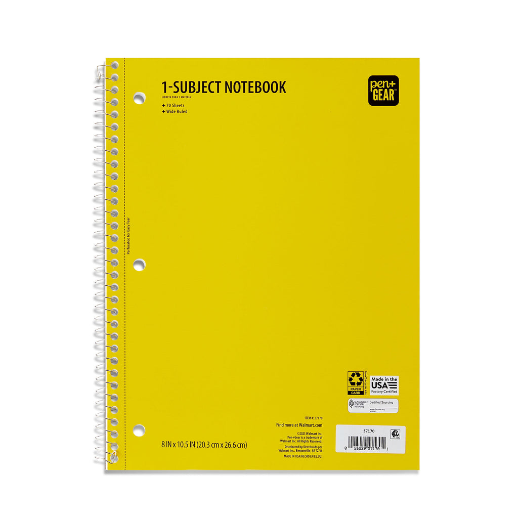 (12 pack) Wide Rule 1 Subject Notebook, 8” x 10.5”, Yellow, 70 Sheets, New - Image 2
