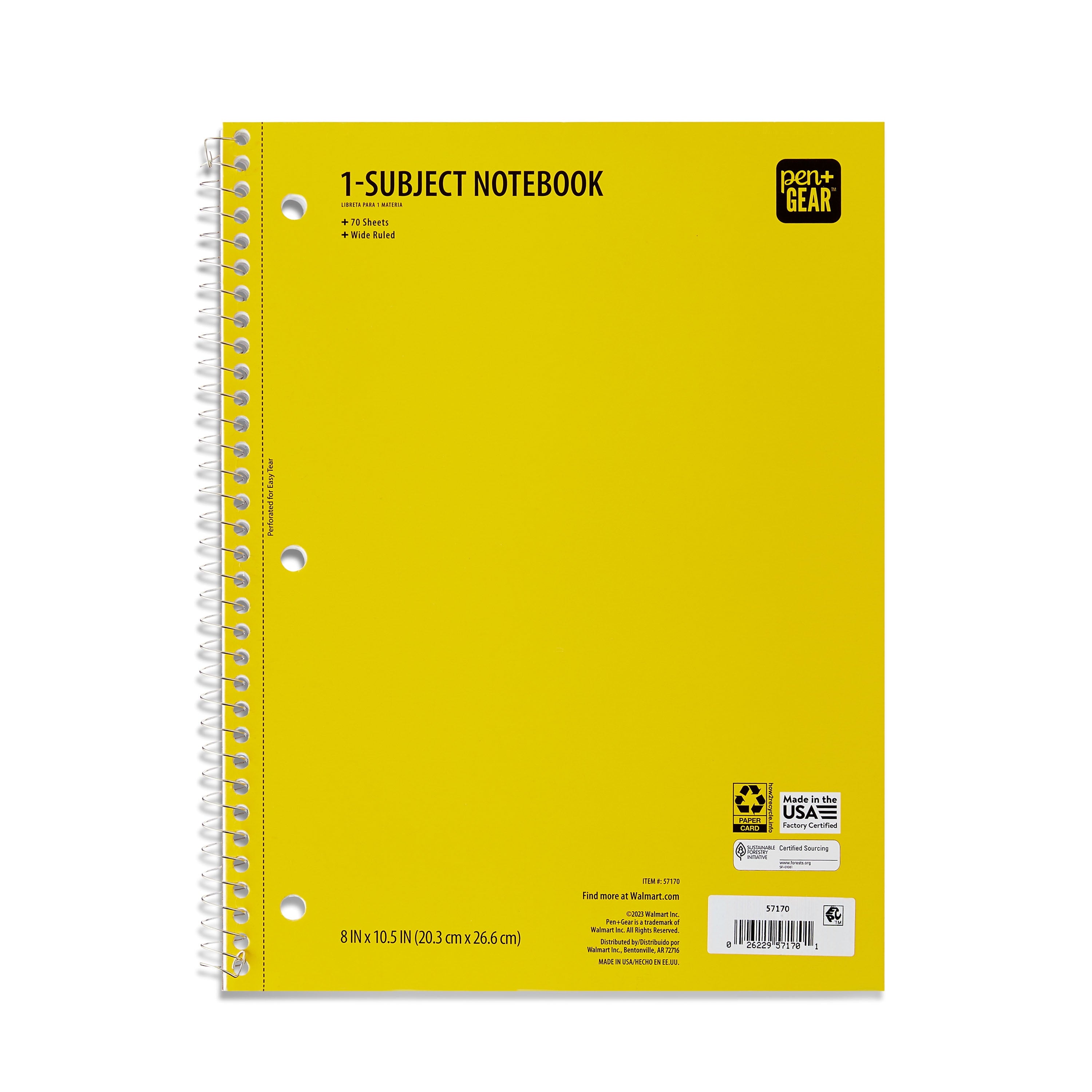(12 pack) Wide Rule 1 Subject Notebook, 8” x 10.5”, Yellow, 70 Sheets, New - Image 2