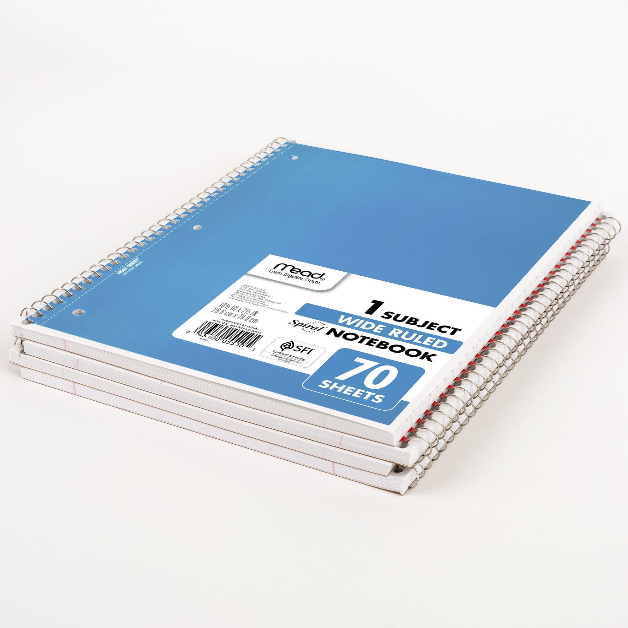 Mead Spiral Notebook, 1 Subject, Wide Ruled, 10.5" x 7.5", 70 Sheets, 4 Pack, Assorted - Image 6