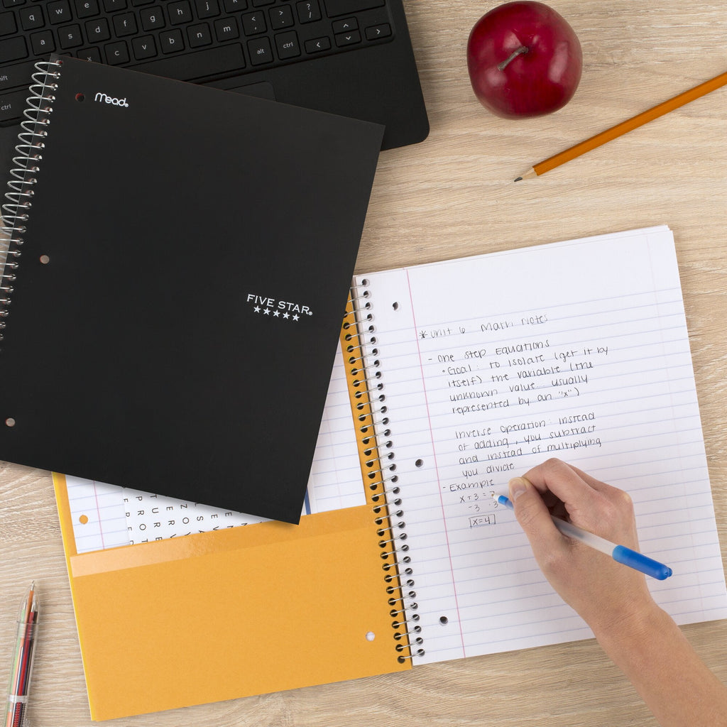 Five Star Wirebound Notebook, 1 Subject, Wide Ruled, 8" x 10.5", Black - Image 2