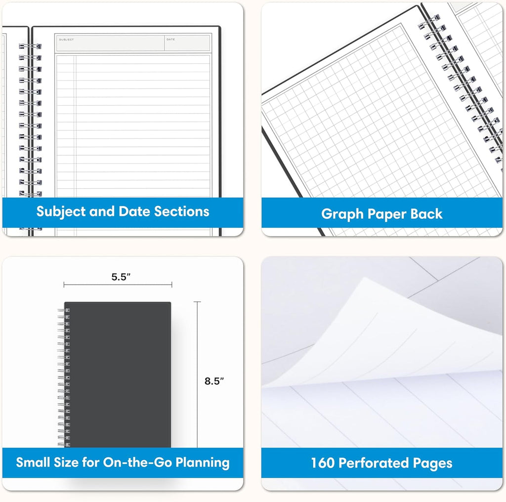 Blue Sky Notes Professional Notebook, Flexible Cover, Twin-Wire Binding, Lined and Perforate Pages, (5.5" x 8.5"), Gray - Image 4