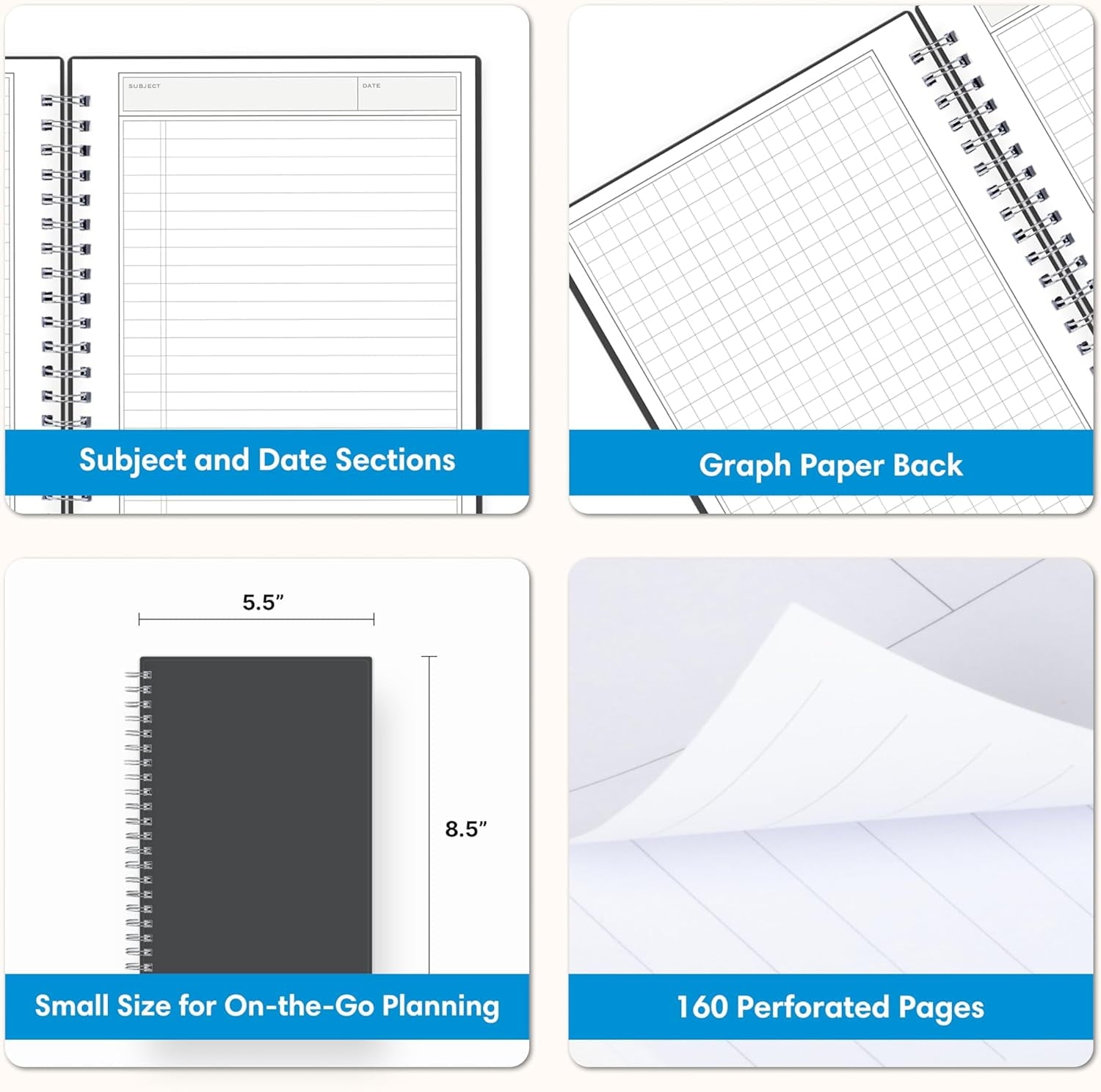 Blue Sky Notes Professional Notebook, Flexible Cover, Twin-Wire Binding, Lined and Perforate Pages, (5.5" x 8.5"), Gray - Image 4