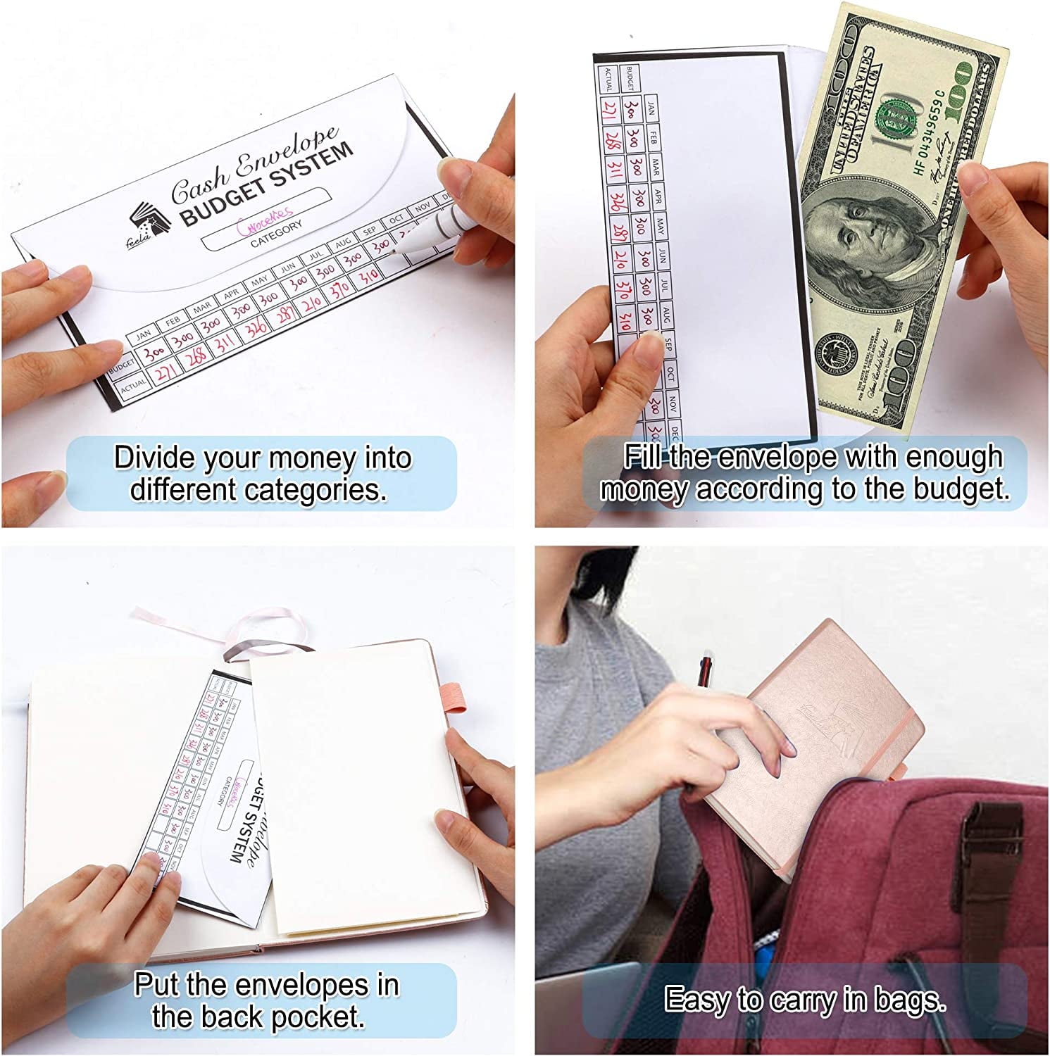 Budget Planner, 2025 Monthly Undated Bill Organizer Hardcover Financial Journal, Feela Money Expense Tracker with Budget Envelopes, Stickers - Image 6