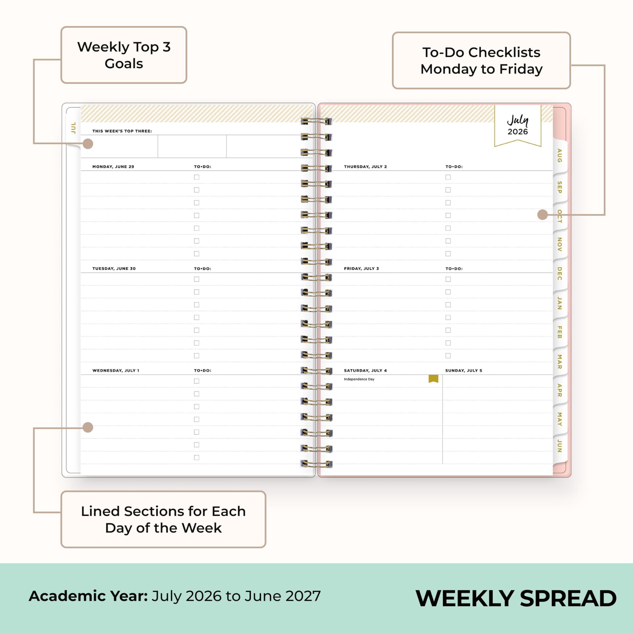 Blue Sky Day Designer 2026-2027 Weekly and Monthly Academic Year Planner Calendar, July 2026 - June 2027, 5" x 8", Flexible Cover, Wirebound - Image 3