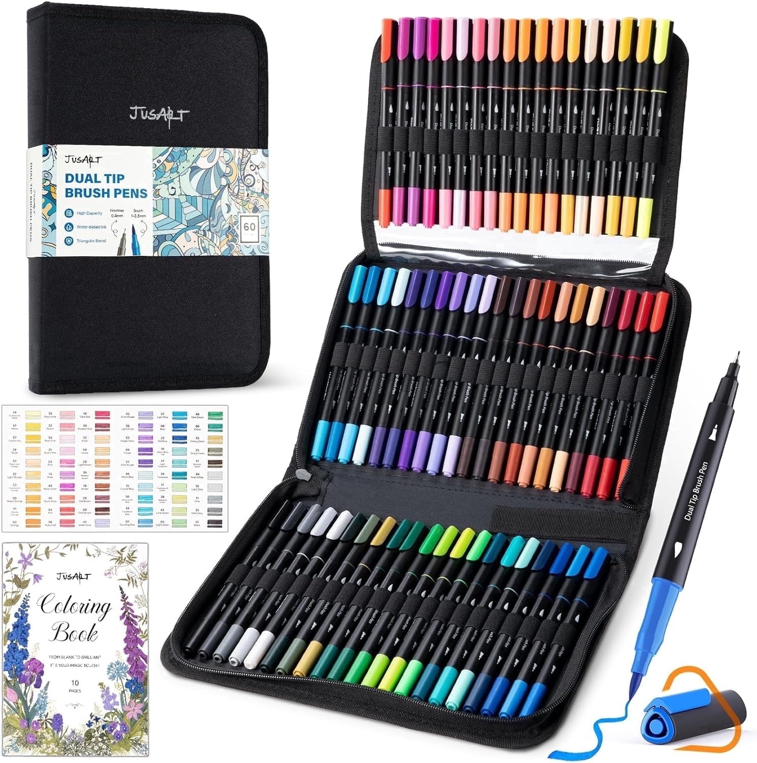 Markers for Adult Coloring Books No Bleeding, 60 Colors Coloring Markers with Dual Tips, Fine & Brush Pens with Ergon...