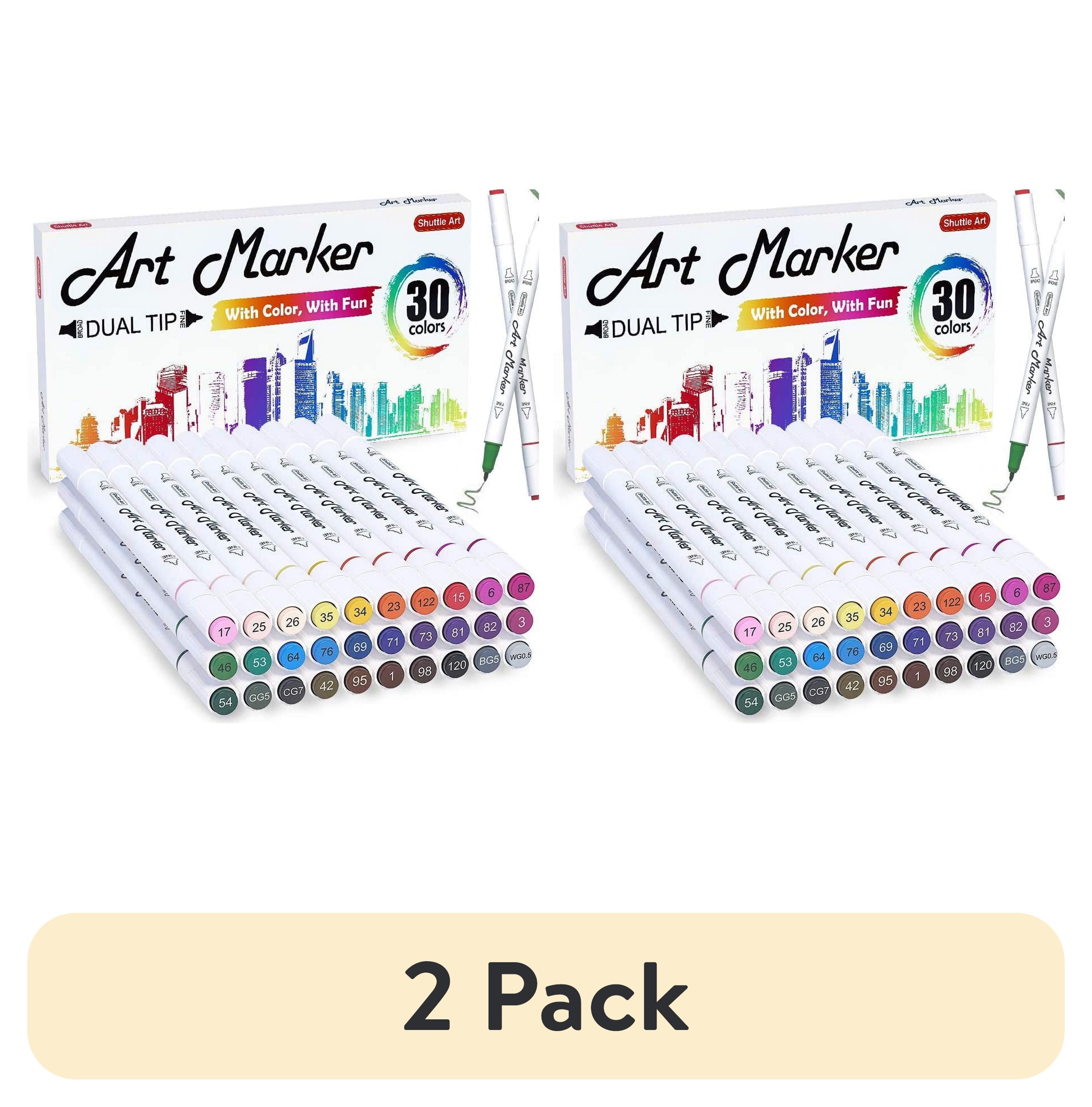 (2 pack) 30 Colors Dual Tip Art Markers,Shuttle Art Marker Pens for Adult Coloring Books Sketching and Card Making