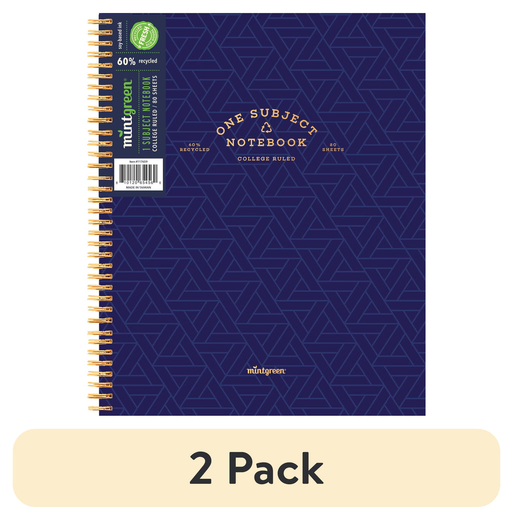 (2 pack) Mintgreen Spiral Bound 1 Subject Notebook College Ruled - Professional Series - 80 Sheets - 8.5 x 10.5in.