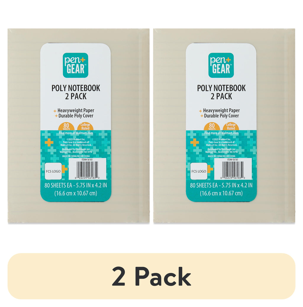 (2 pack) Poly Notebooks, Black & White, 5.75" x 4.2", 80 Ruled Pages, 2 Count