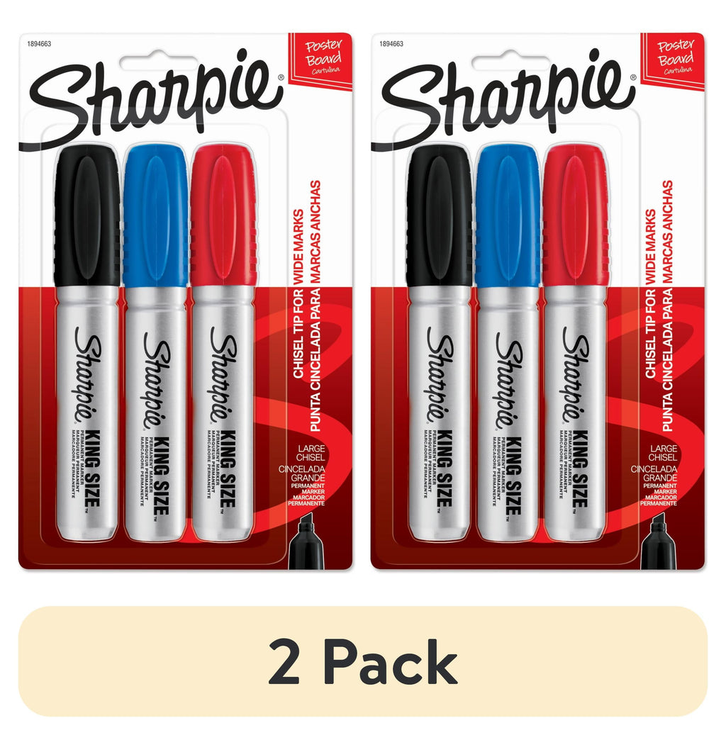 (2 pack) King Size Permanent Markers, Chisel Tip, 3 Count