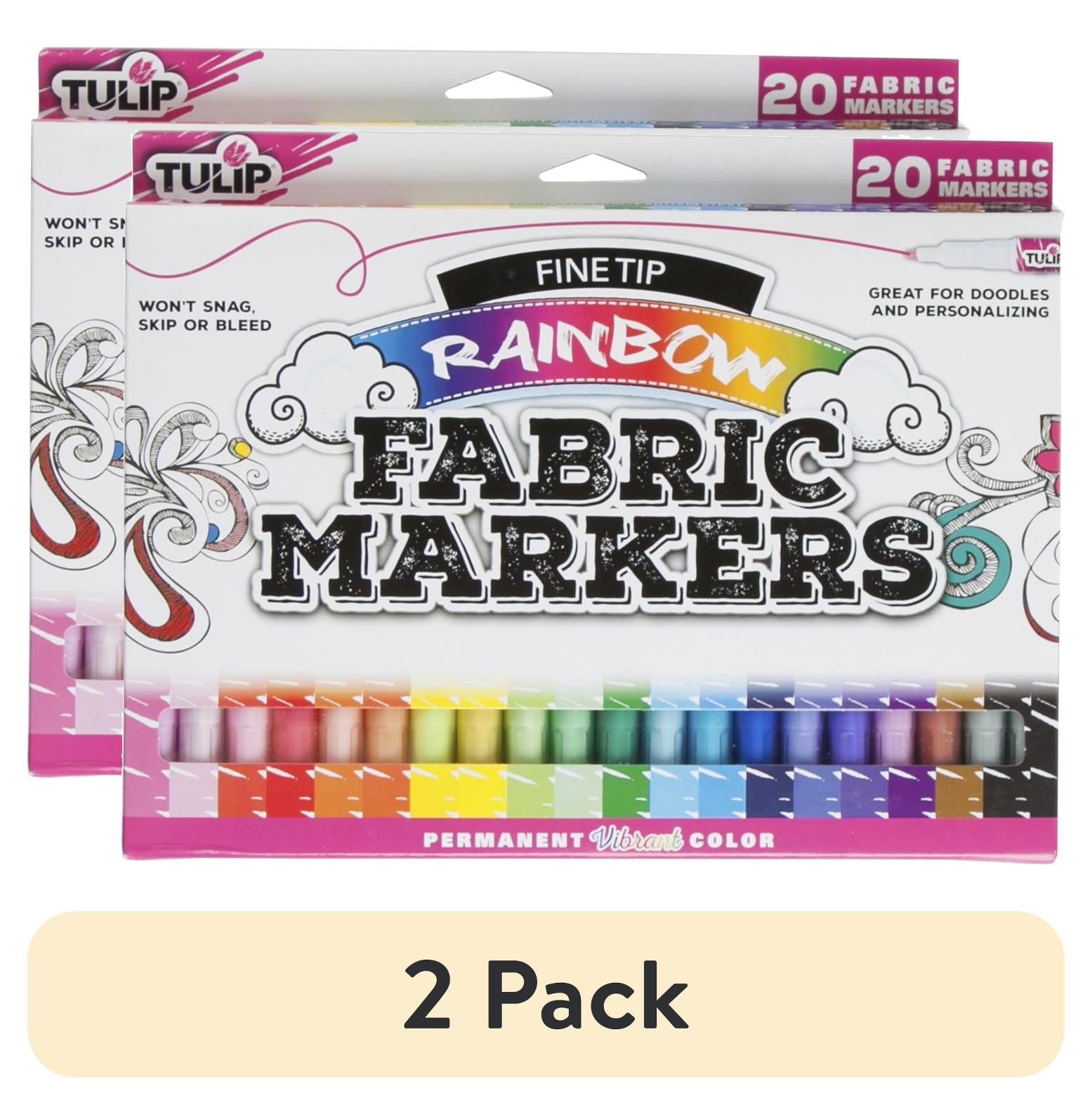 (2 pack) Tulip Fine Tip Fabric Markers 20-Pack – Rainbow Permanent Color Set for DIY Crafts, Clothing & Fabric Art