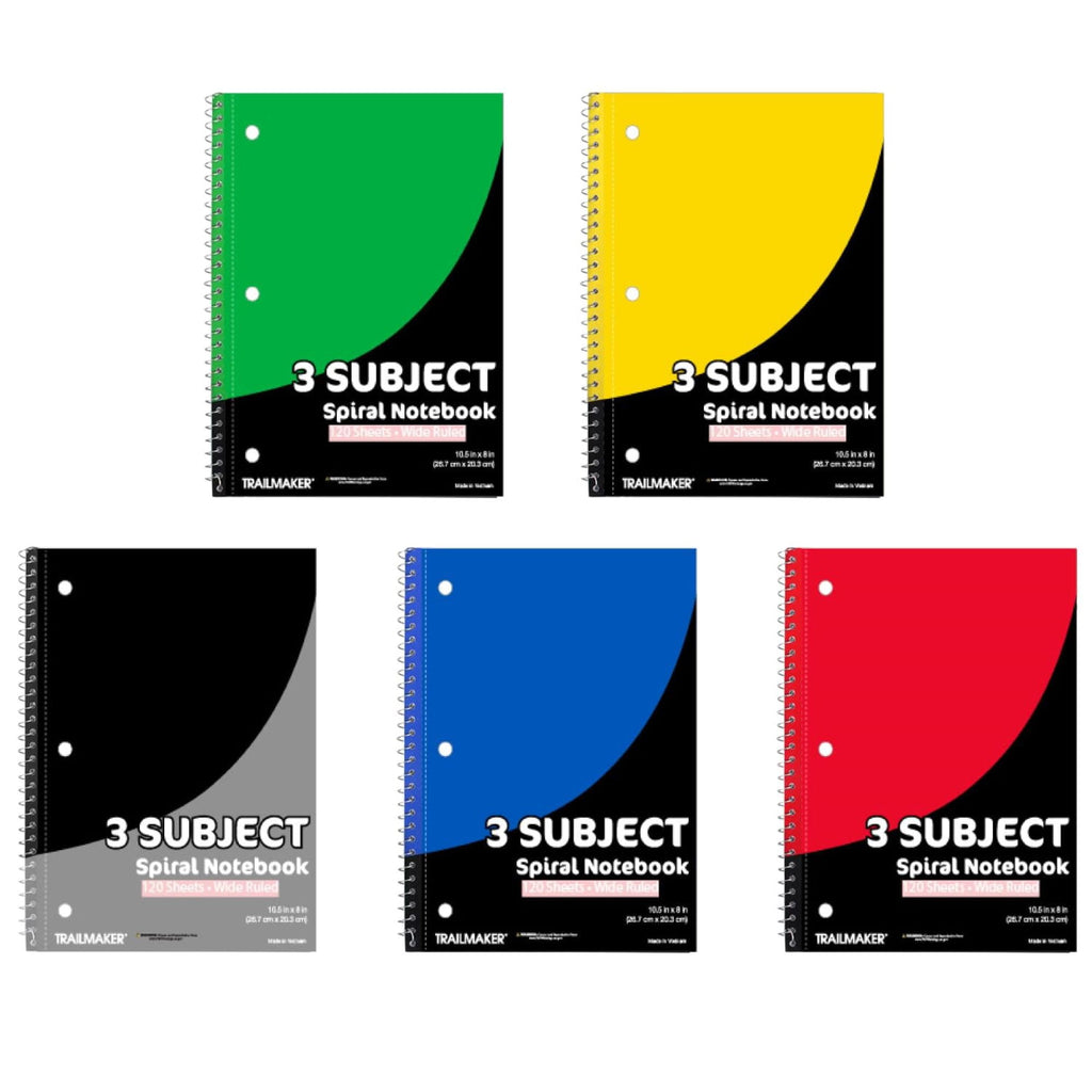 20 Pack of Bulk Wholesale 3 Subject 120 Sheet Wide Ruled Lined Spiral Notebooks in Assorted Colors - Image 5
