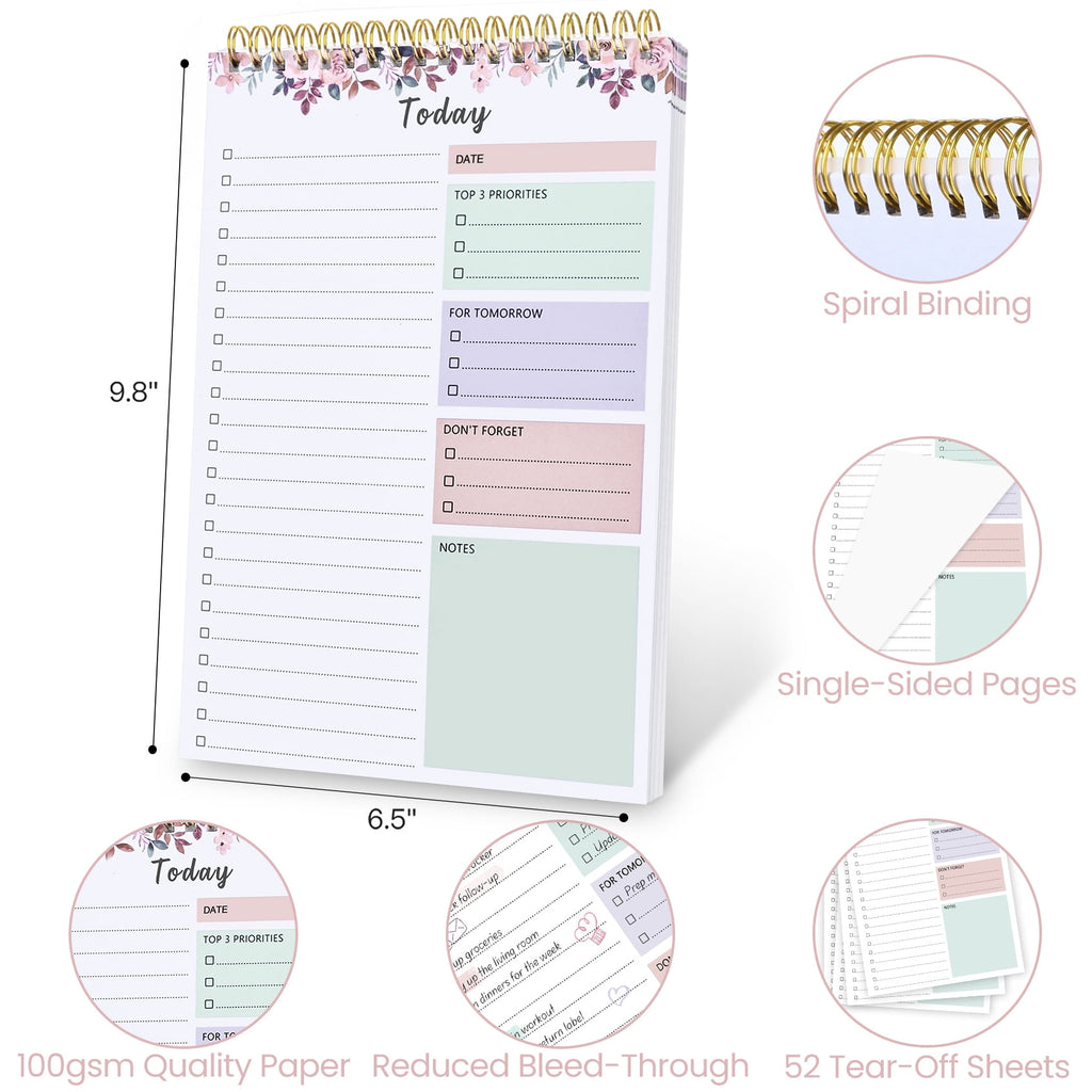 Undated Daily To Do List Notepad, Time Management Goal Planner Notebook, Spiral Task Checklist Organizer, Priority Pl... - Image 4