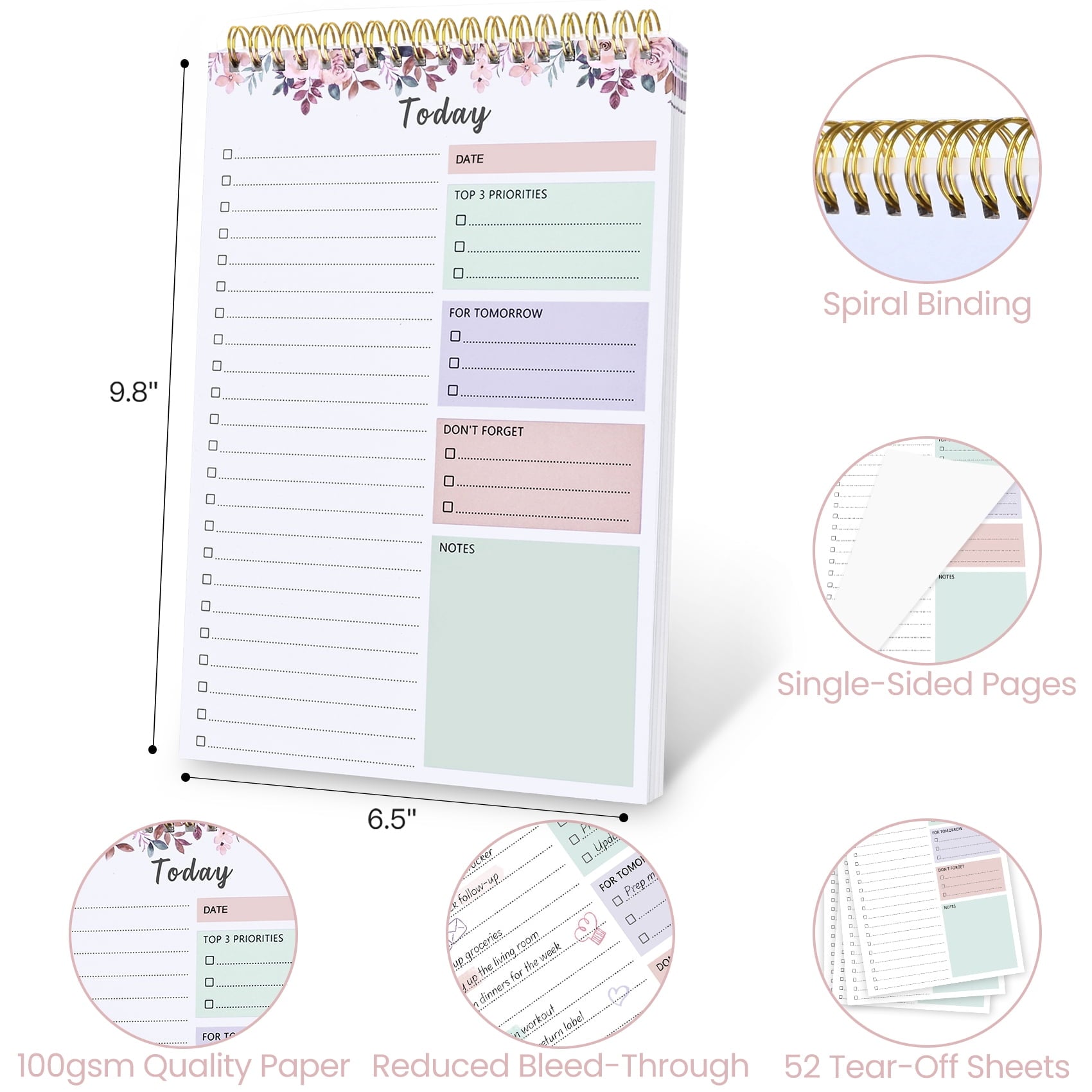 Undated Daily To Do List Notepad, Time Management Goal Planner Notebook, Spiral Task Checklist Organizer, Priority Pl... - Image 4