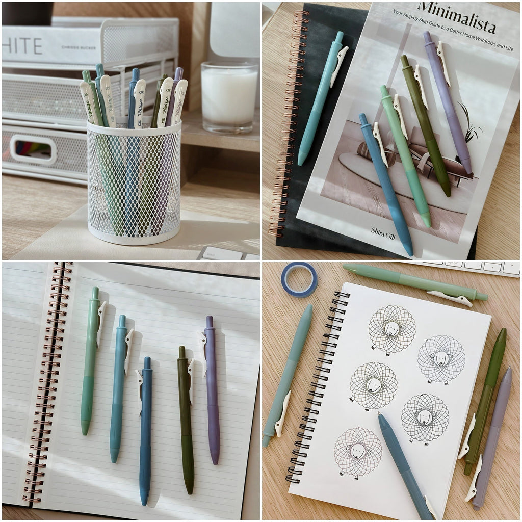 Wrapables Multi-Color Retractable Gel Pen Set (5 pack), 0.5mm Fine Point, for Writing, Journaling, Drawing, Home and Office, Cool Artic - Image 6
