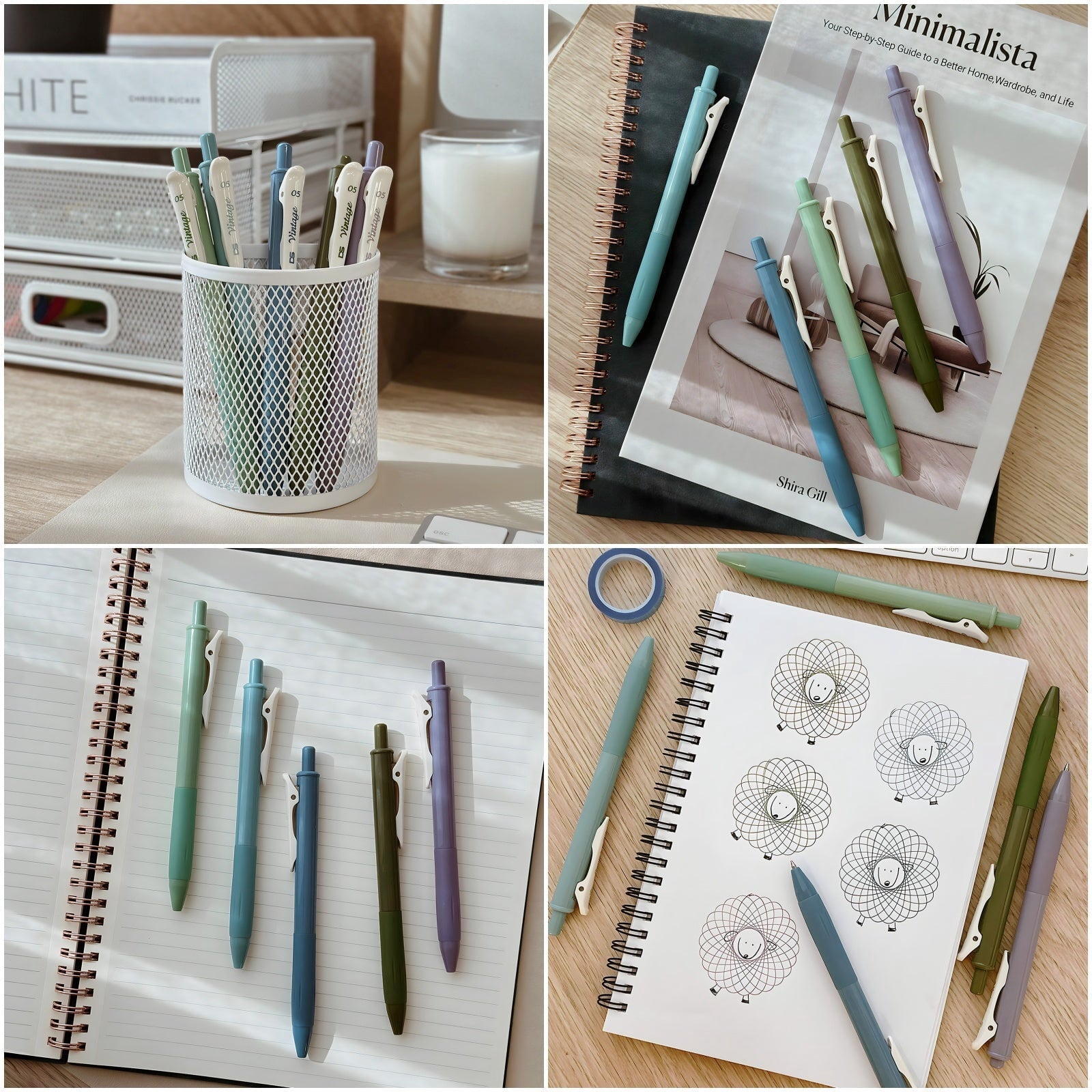 Wrapables Multi-Color Retractable Gel Pen Set (5 pack), 0.5mm Fine Point, for Writing, Journaling, Drawing, Home and Office, Cool Artic - Image 6